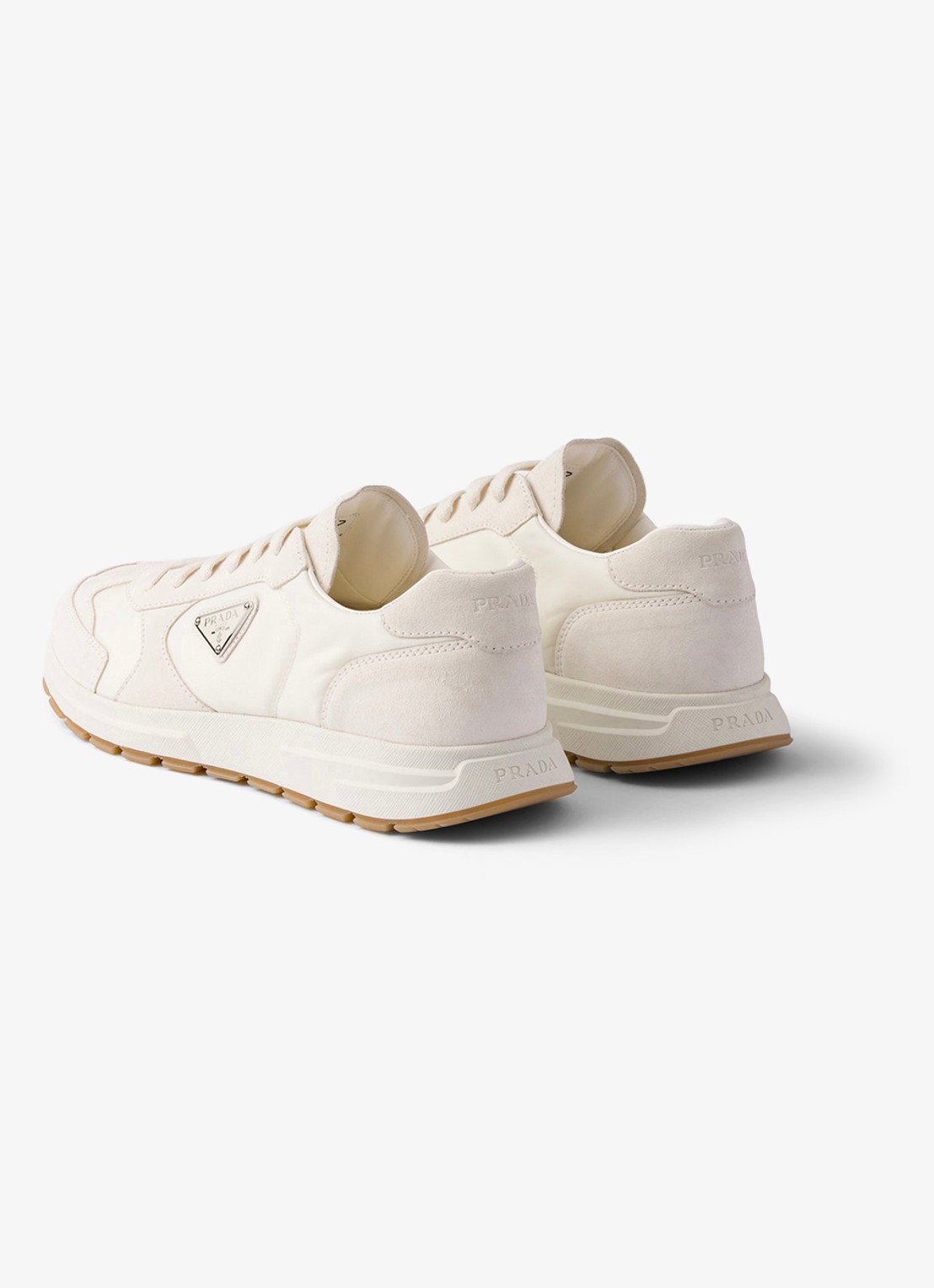 Prada Prax Re-Nylon sneaker met suède details - achterkant 6 gebroken wit