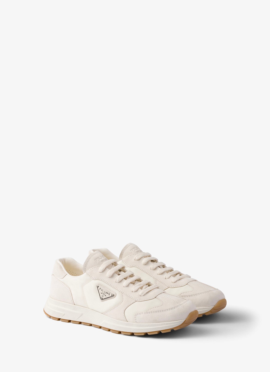 Prada Prax Re-Nylon sneaker met suède details - detail 3 gebroken wit