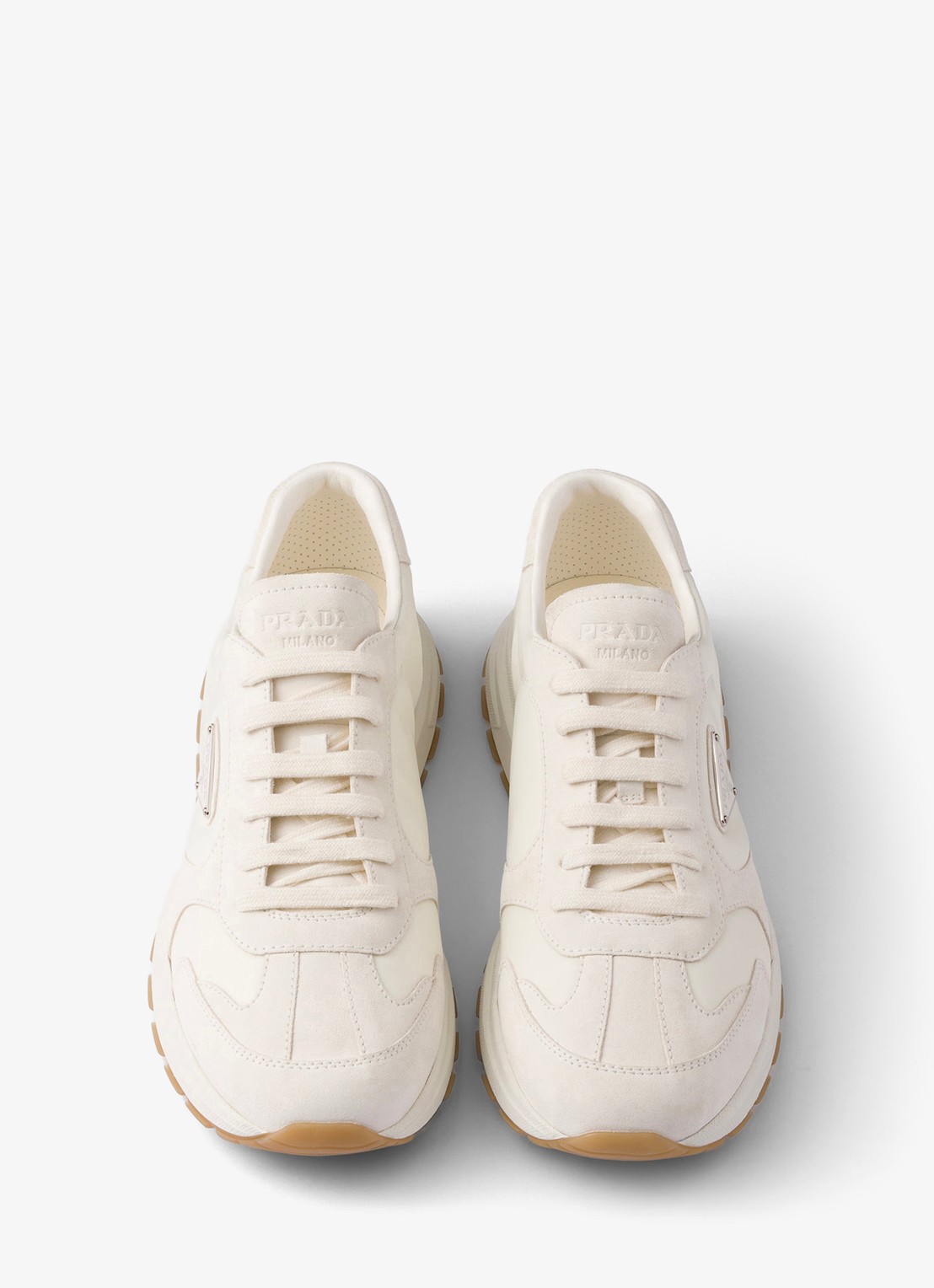 Prada Prax Re-Nylon sneaker met suède details - detail 4 gebroken wit