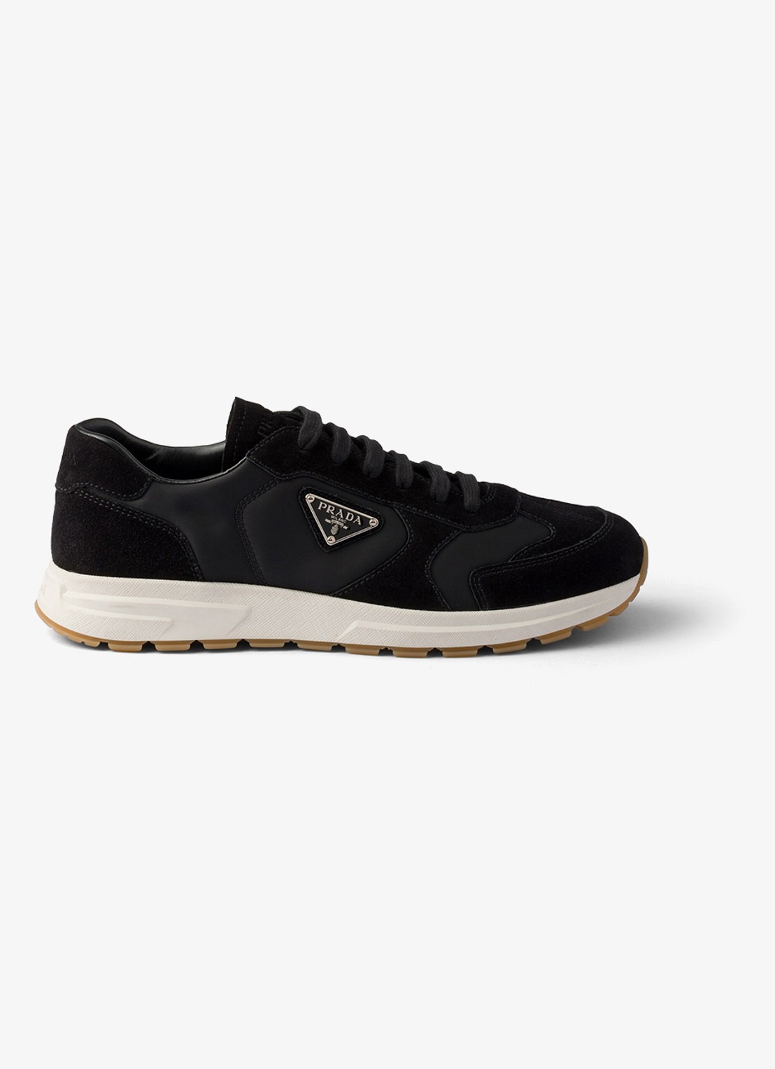 Prada Prax Re-Nylon sneaker met suède details - voorkant zwart