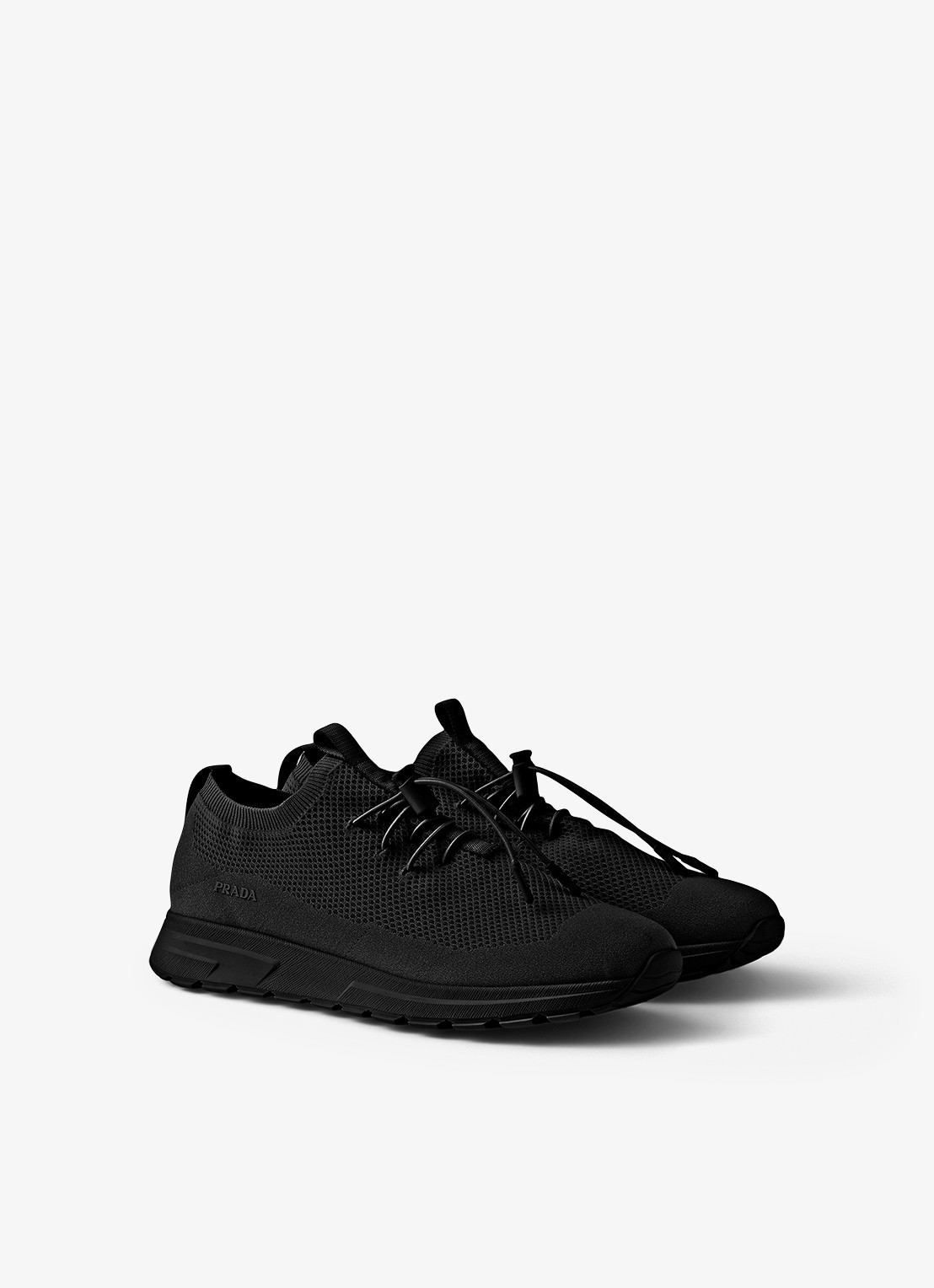 Prada Prax sneaker met gebreid bovenwerk - voorkant 2 zwart