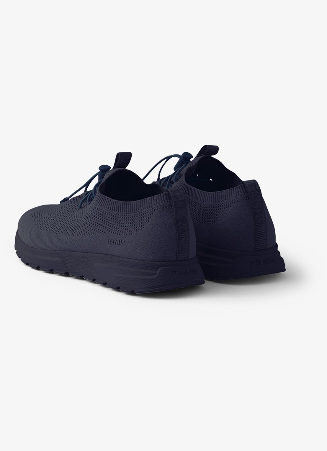 Prada Prax sneaker met gebreid bovenwerk - achterkant donkerblauw