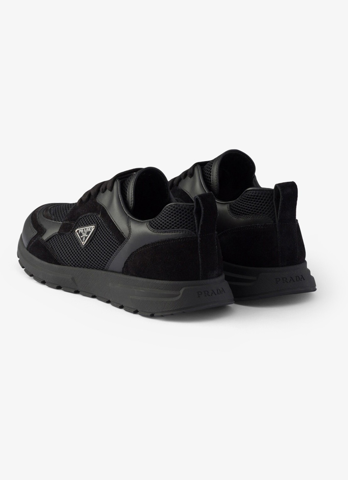 Prada Prax sneaker van leer met mesh details - achterkant 6 zwart