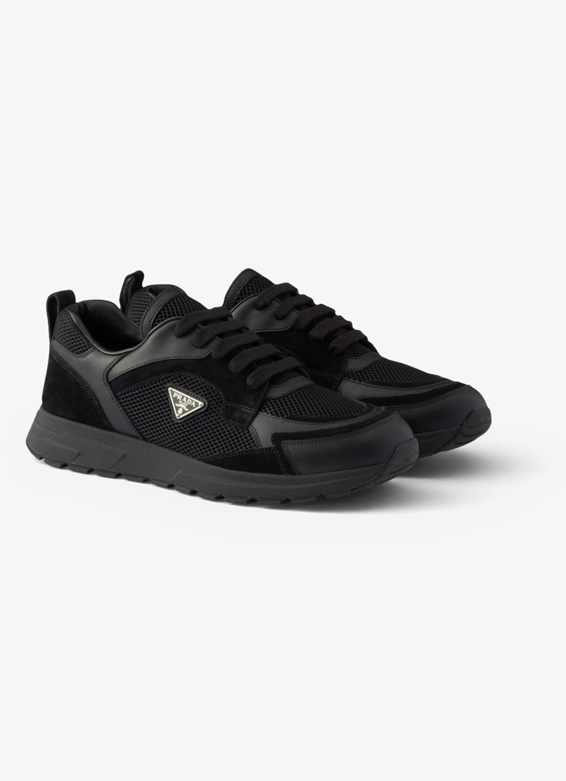 Prada Prax sneaker van leer met mesh details - detail zwart
