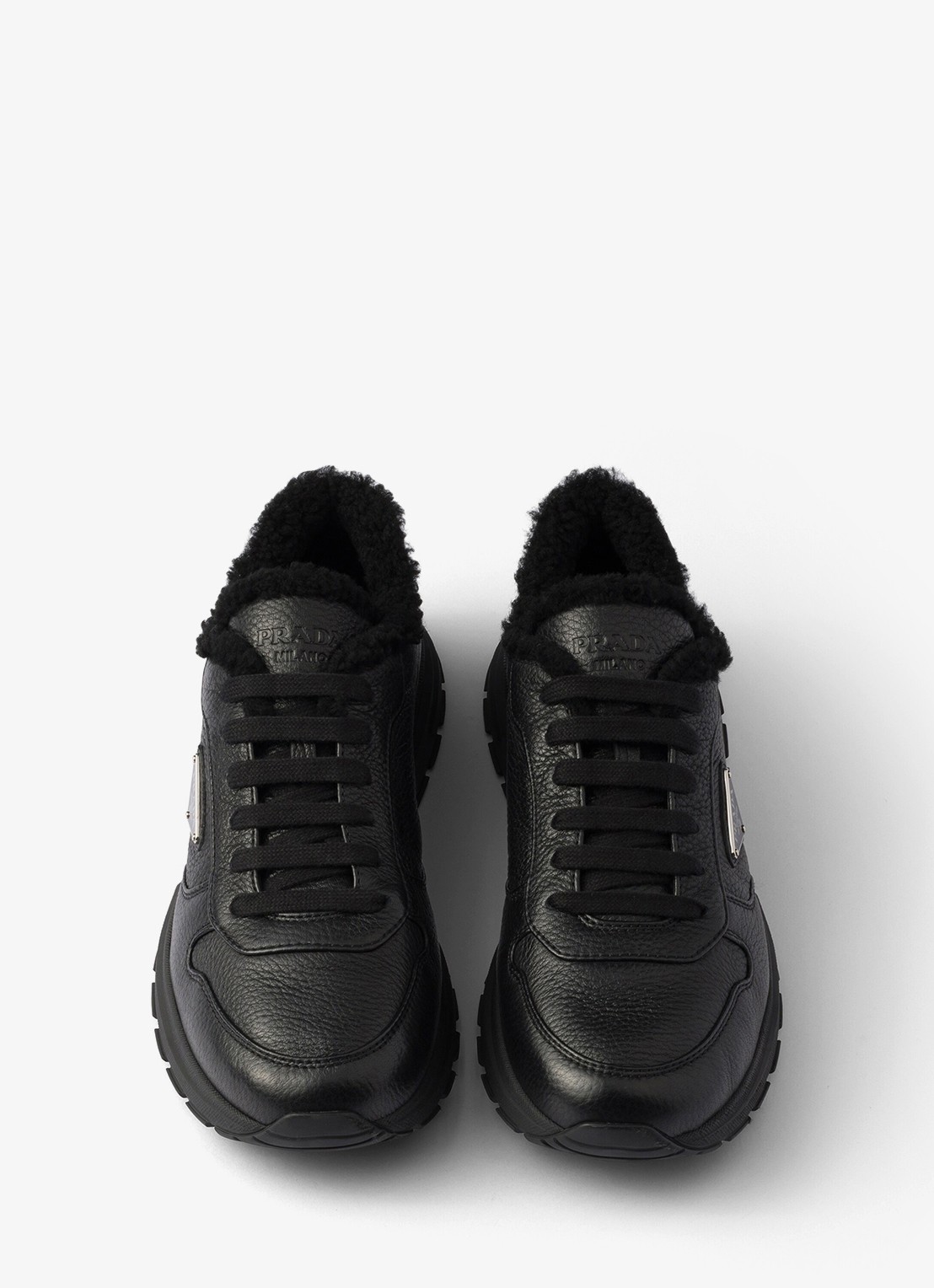 Prada Prax sneaker van leer met schapenvacht - detail 3 zwart