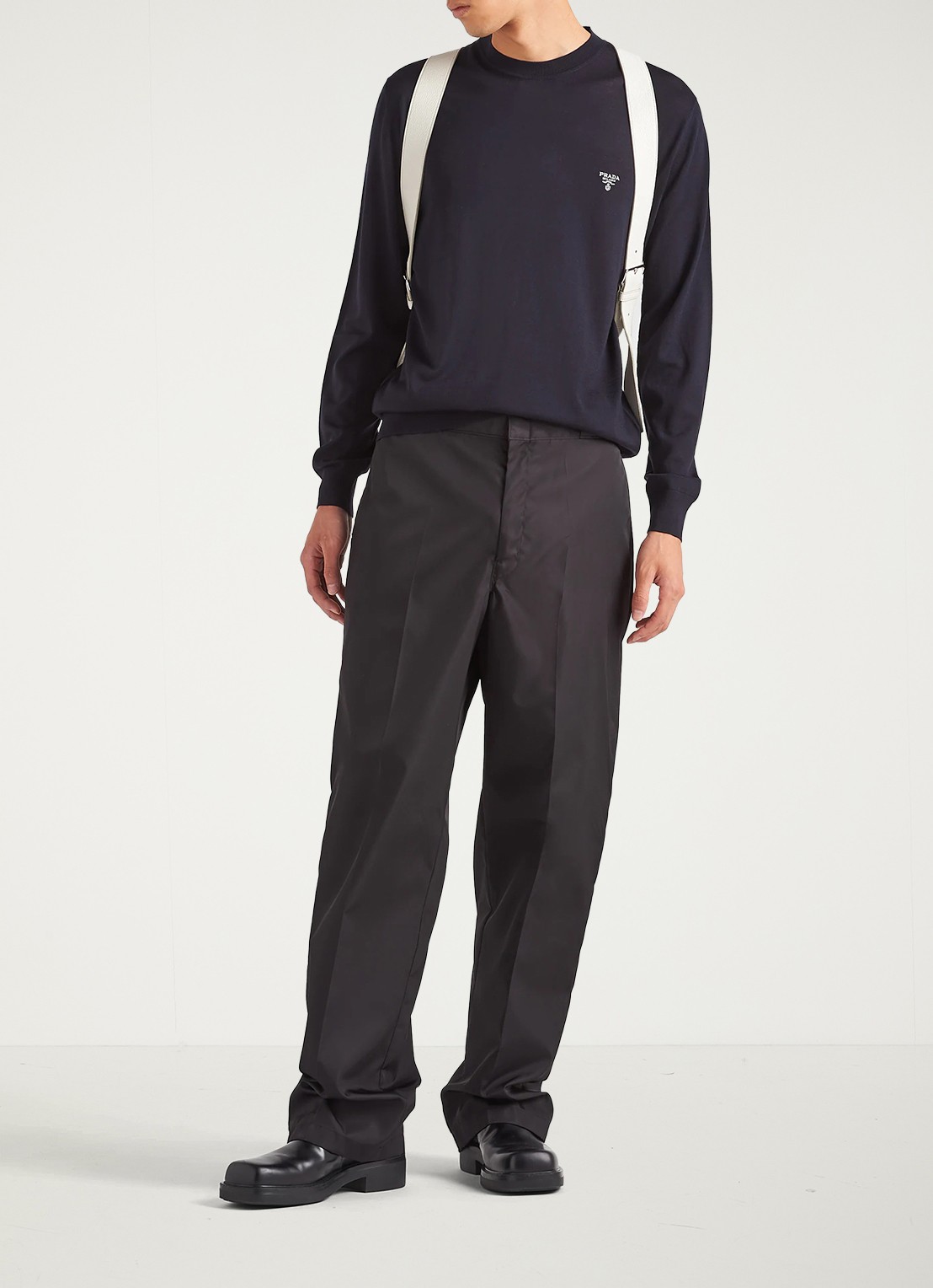 Prada Pullover van wol met logoborduring - detail donkerblauw