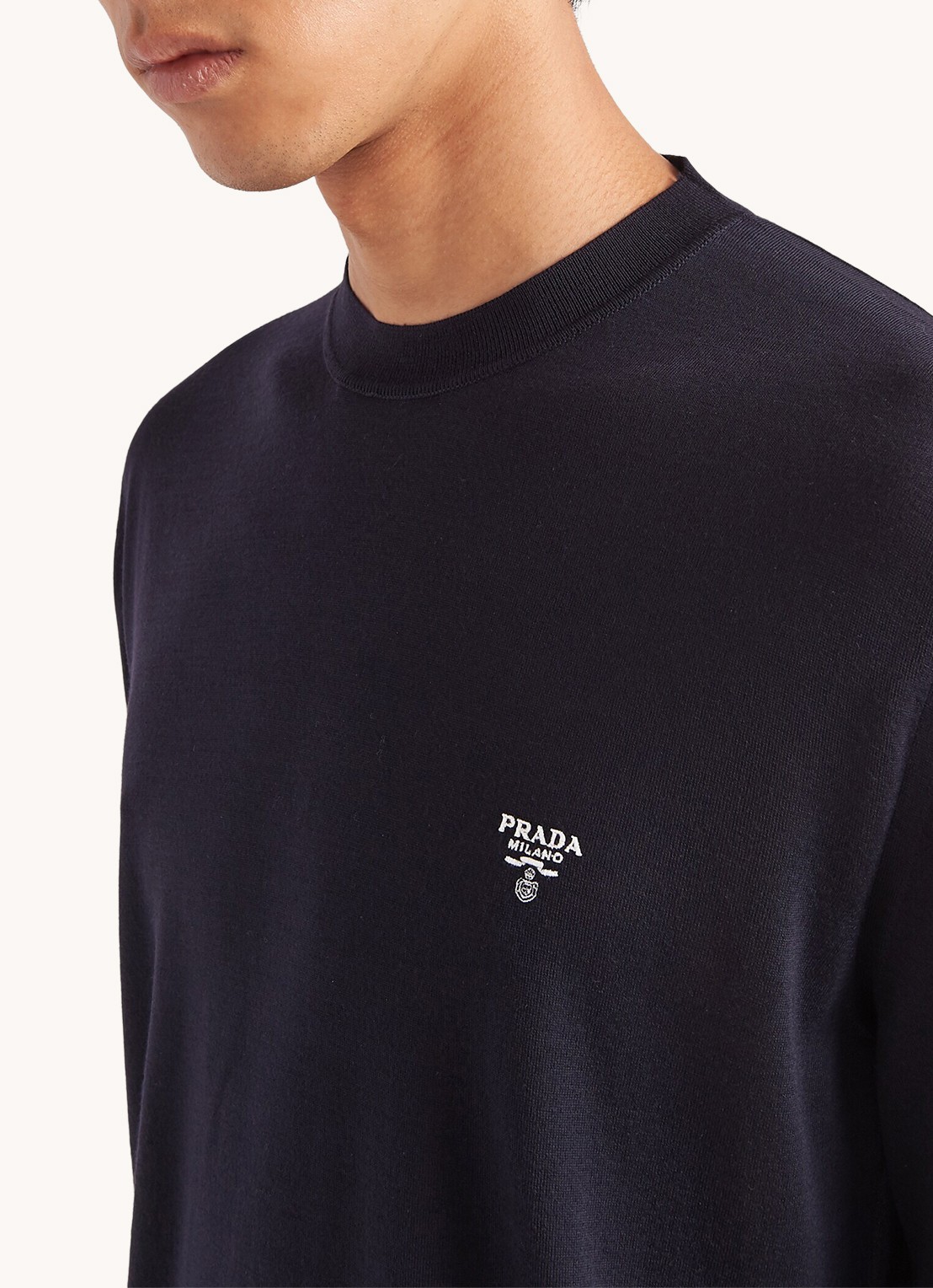 Prada Pullover van wol met logoborduring - detail 4 donkerblauw