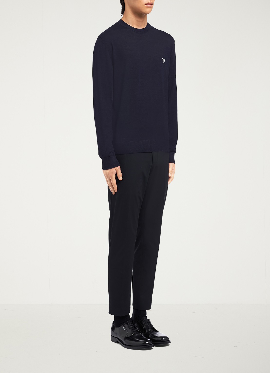 Prada Pullover van wol met logoborduring - voorkant 6 donkerblauw