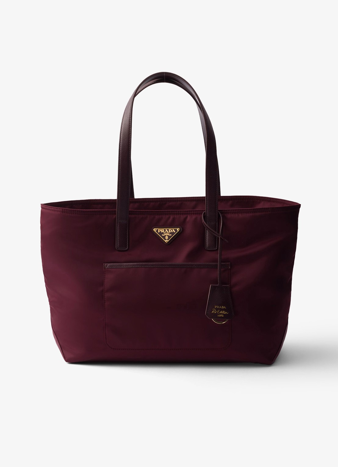 Prada Re-Edition 1978 Re-Nylon Medium shopper met leren details - voorkant 5 bordeauxrood