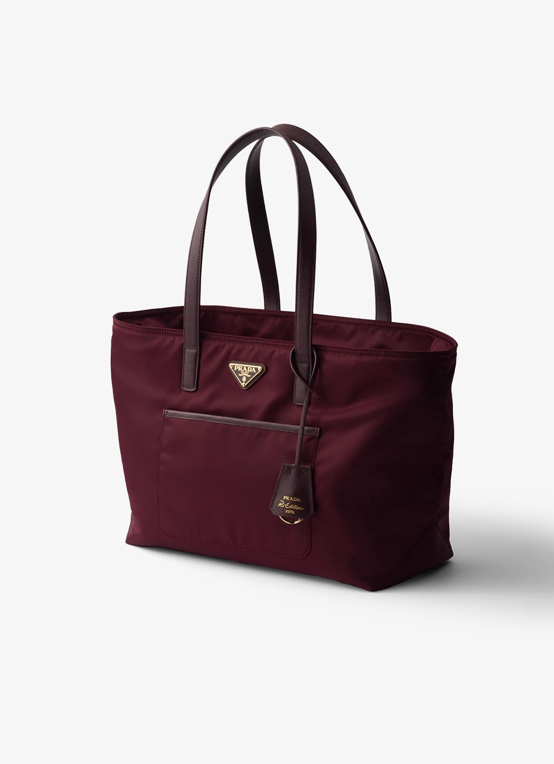 Prada Re-Edition 1978 Re-Nylon Medium shopper met leren details - voorkant 6 bordeauxrood