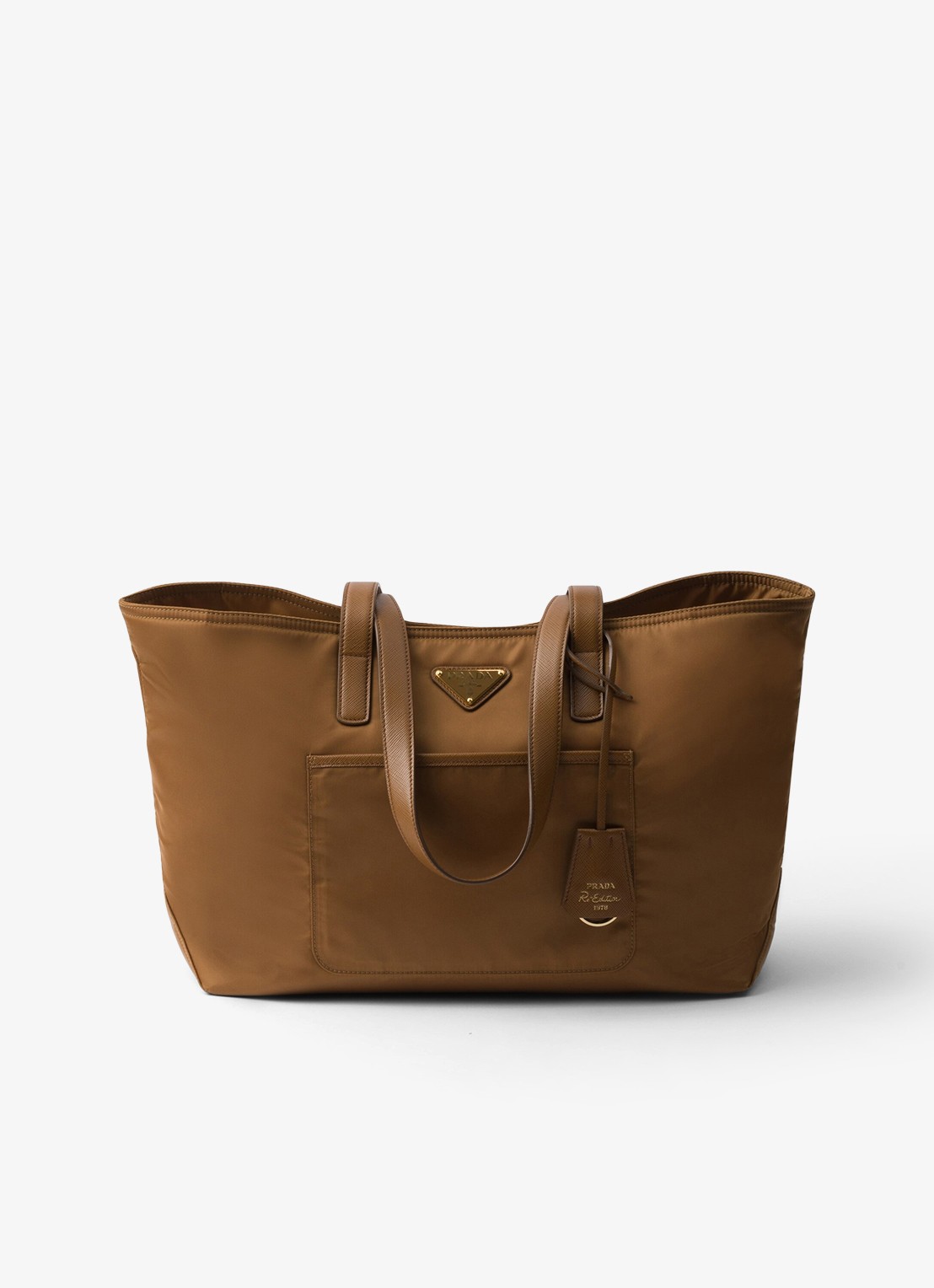 Prada Re-Edition 1978 Re-Nylon Medium shopper met leren details - voorkant 4 camel