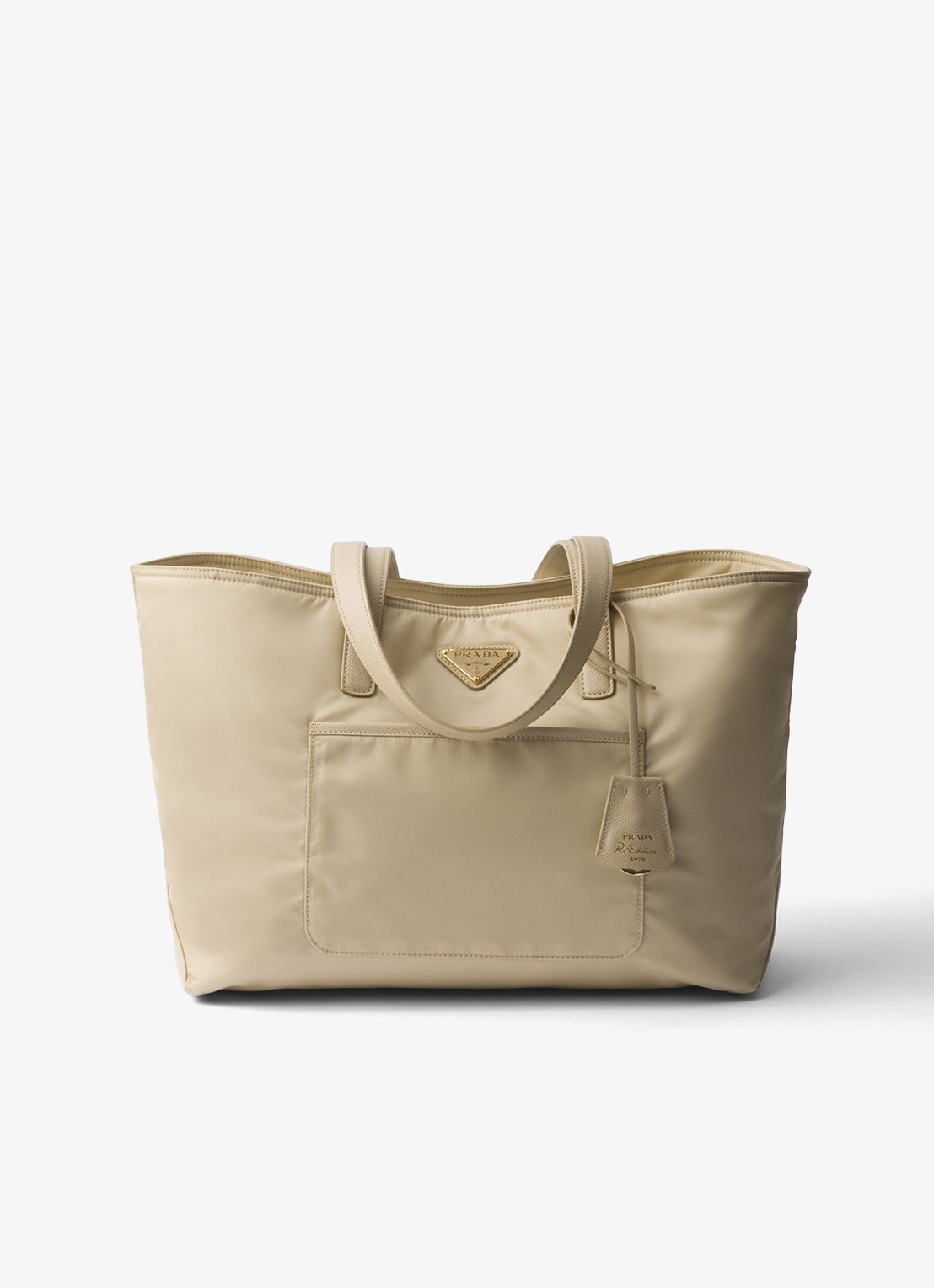 Prada Re-Edition 1978 Re-Nylon Medium shopper met leren details - voorkant 3 beige