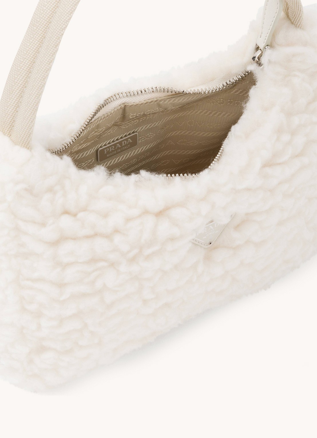 Prada Re-Edition 2000 schoudertas in kasjmierblend - detail 5 gebroken wit