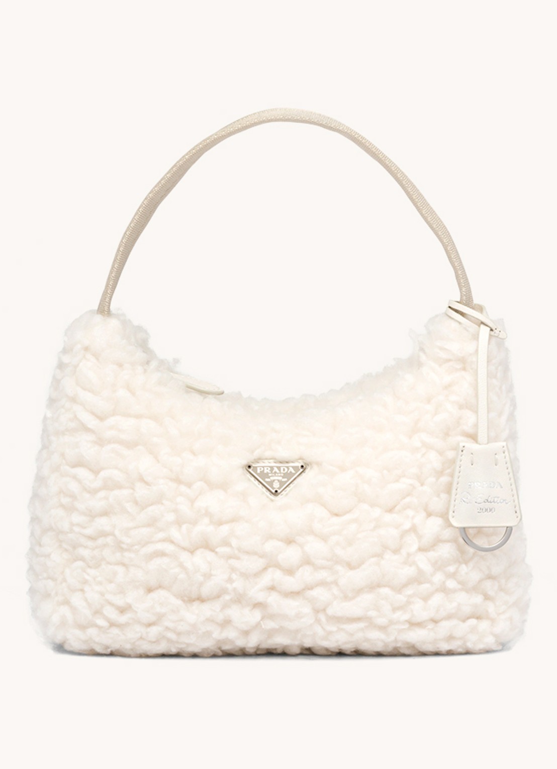Prada Re-Edition 2000 schoudertas in kasjmierblend - voorkant gebroken wit
