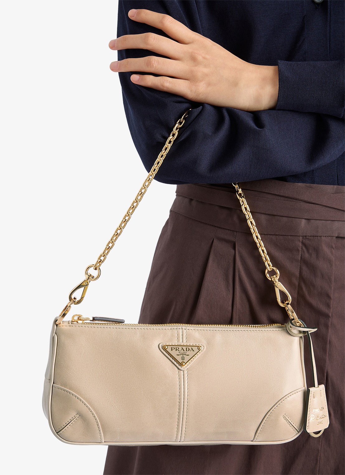 Prada Re-Edition 2002 Medium schoudertas van kalfsleer - detail 4 beige