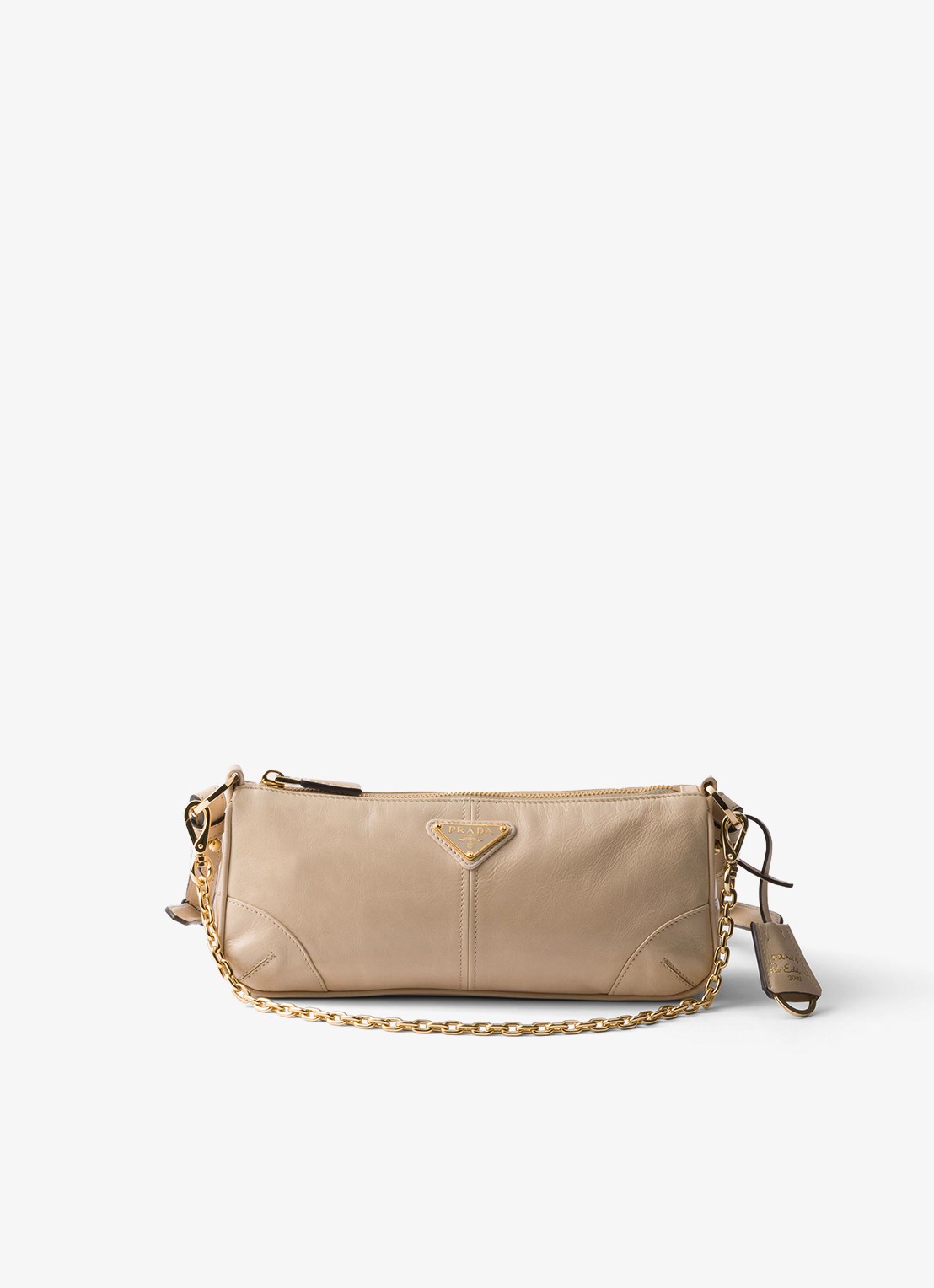 Prada Re-Edition 2002 Medium schoudertas van kalfsleer - voorkant 6 beige