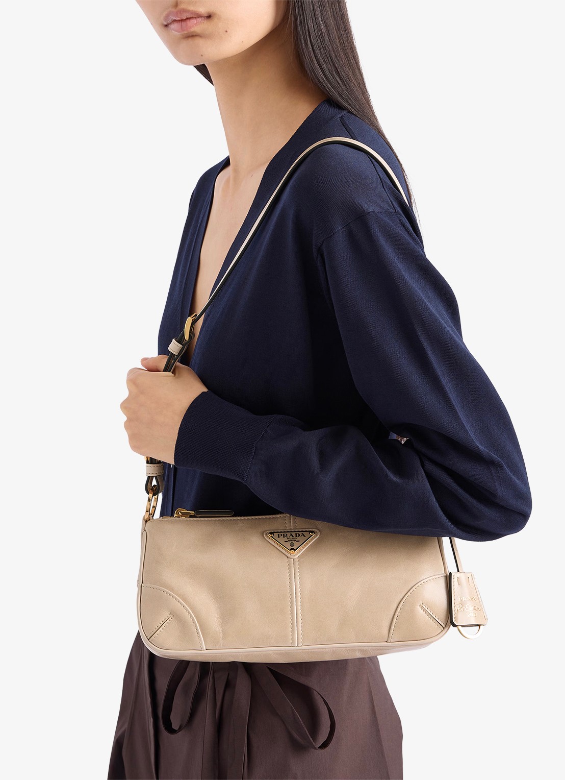 Prada Re-Edition 2002 Medium schoudertas van kalfsleer - voorkant 7 beige