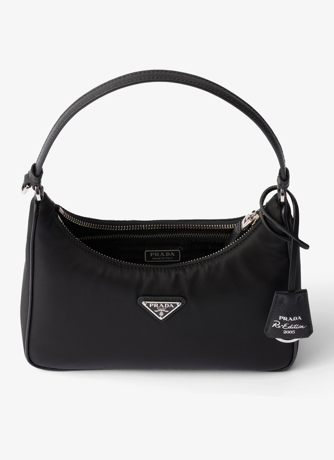 Prada Re-Edition 2005 Re-Nylon Mini handtas met leren details - detail 4 zwart