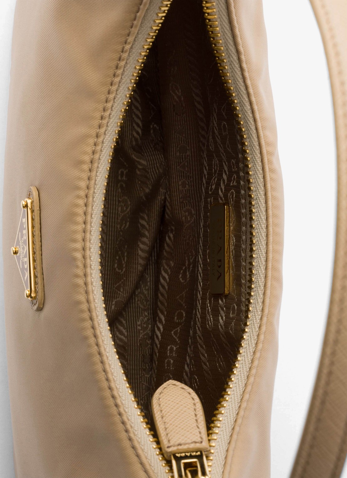 Prada Re-Edition 2005 Re-Nylon Mini handtas met leren details - detail 5 beige