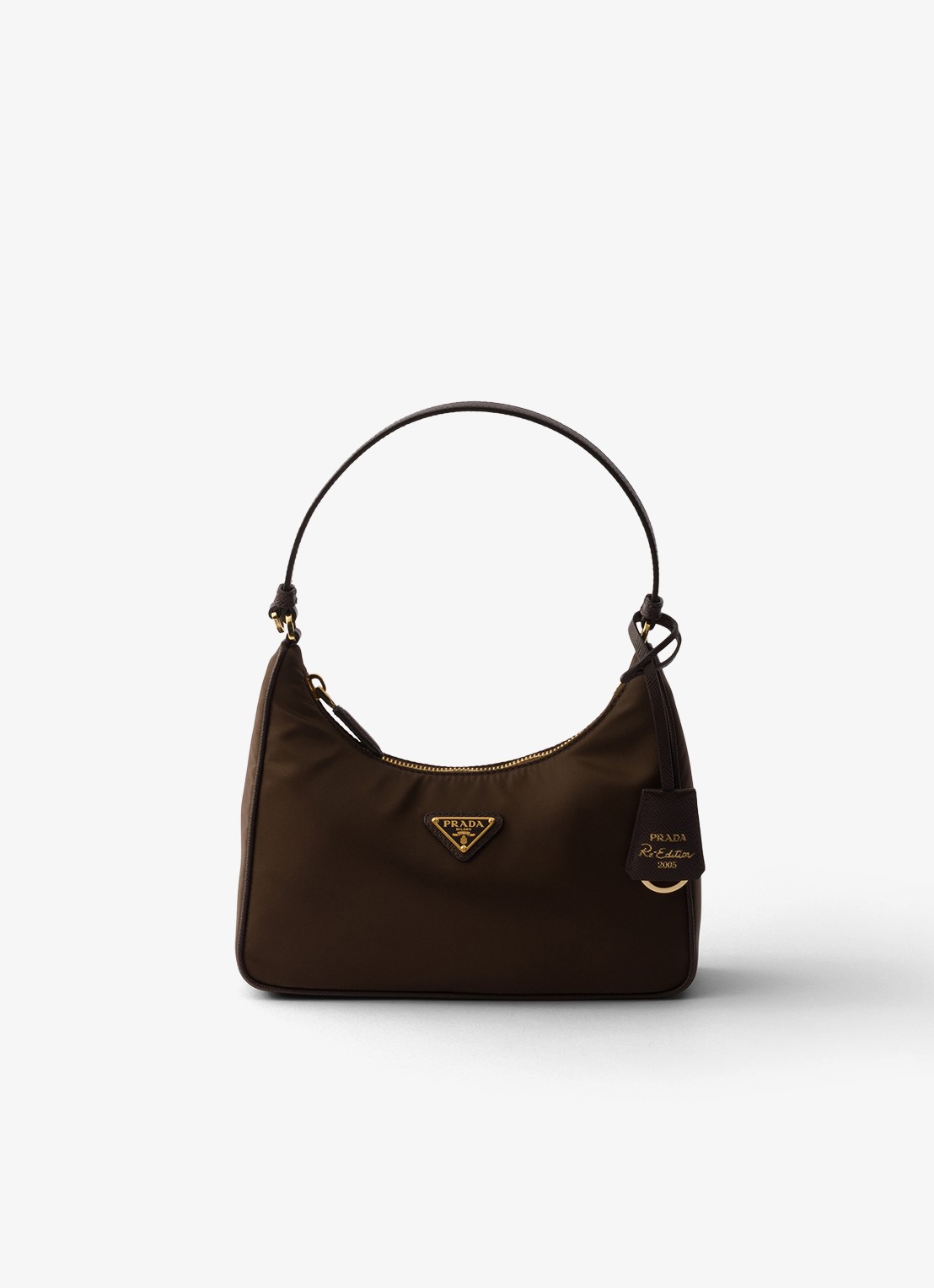 Prada Re-Edition 2005 Re-Nylon Mini schoudertas met leren details - voorkant 4 donkerbruin