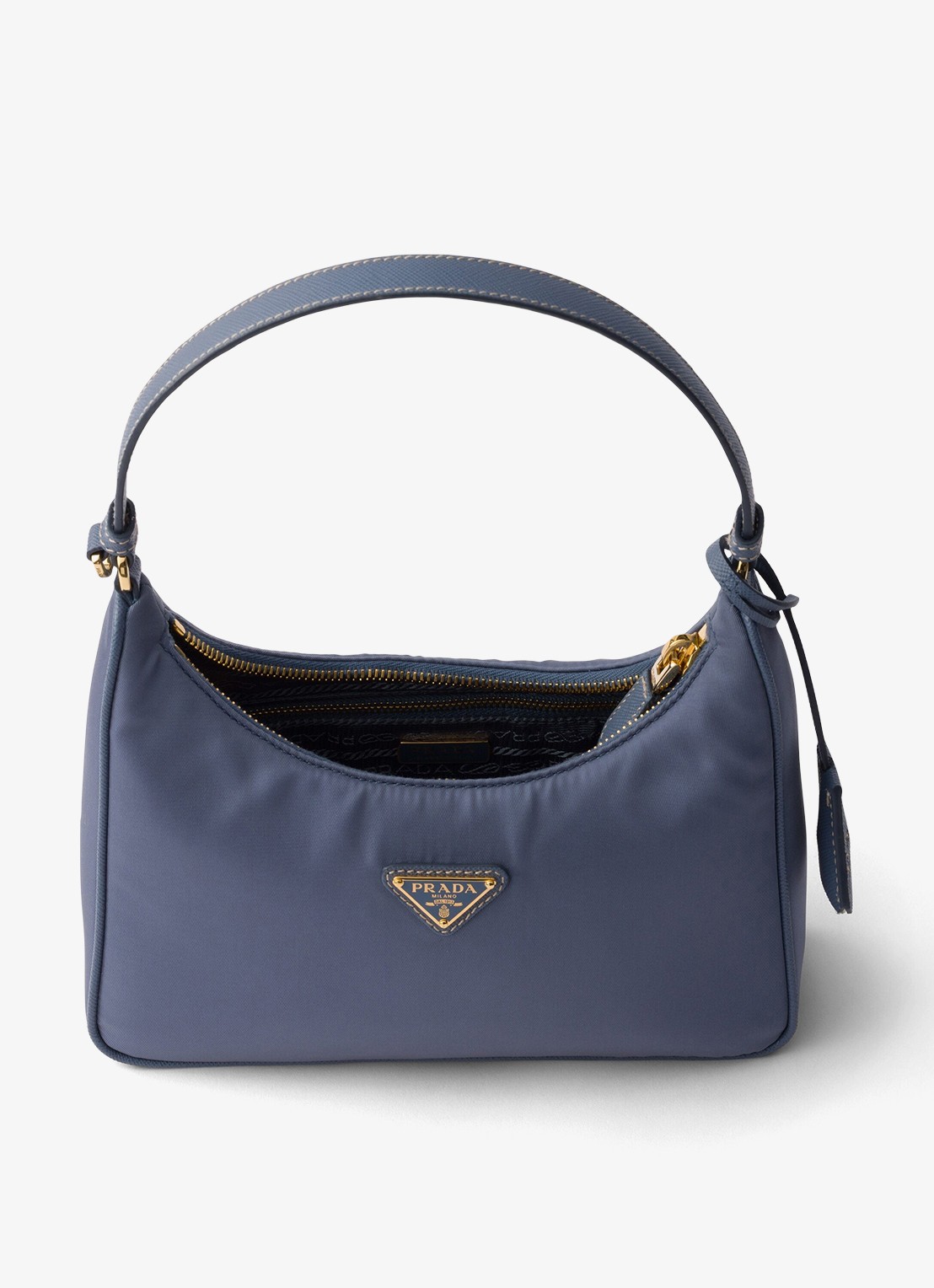 Prada Re-Edition 2005 Re-Nylon Mini schoudertas met leren details - detail staalblauw