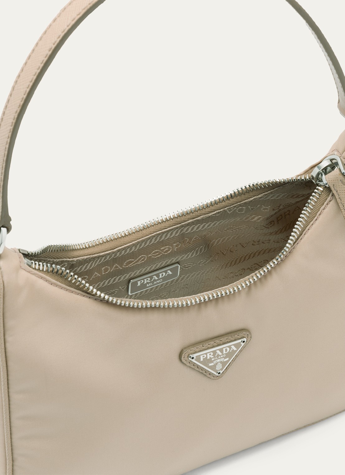 Prada Re-Edition 2005 Re-Nylon schoudertas met leren details - detail 5 beige