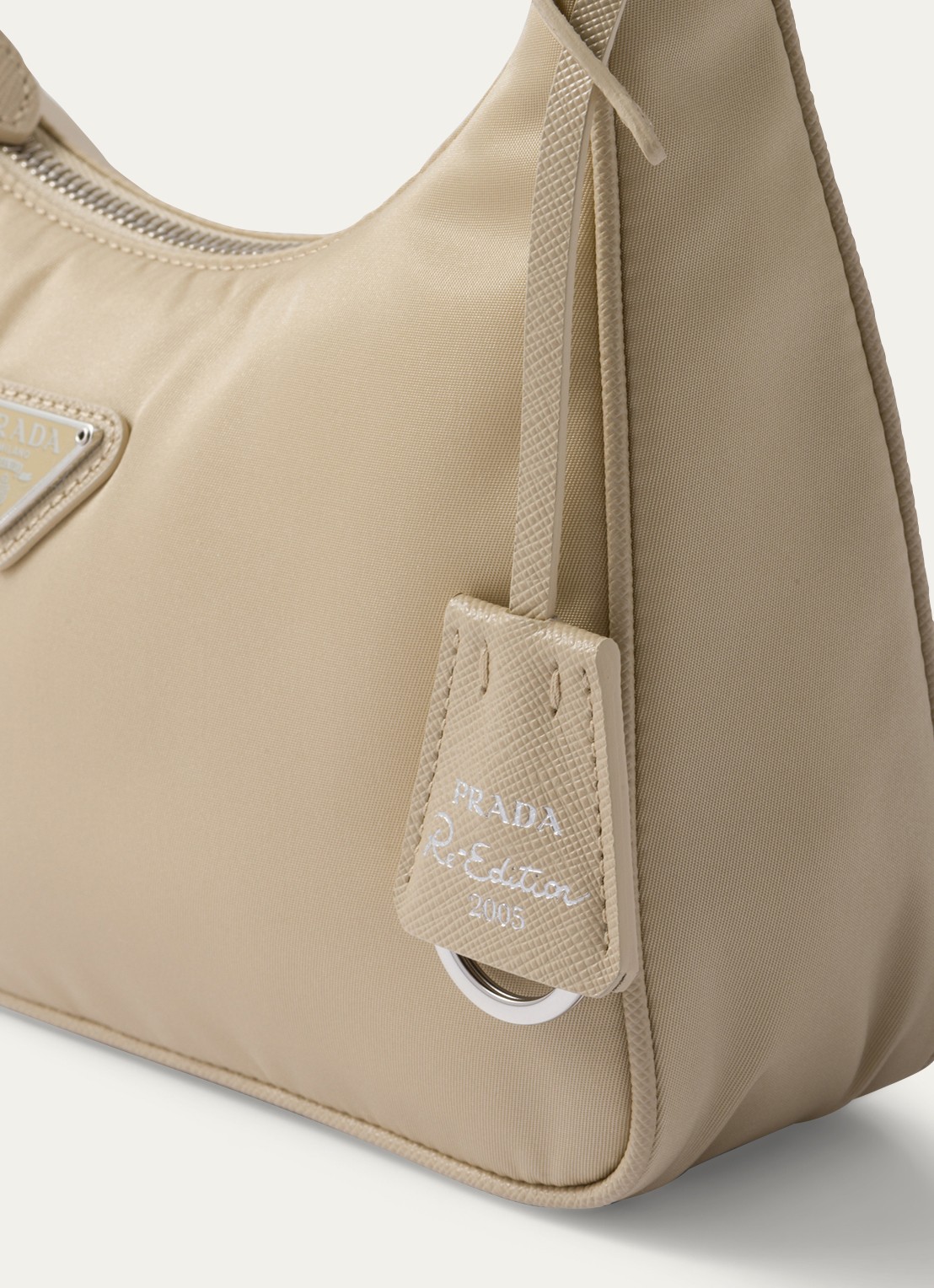 Prada Re-Edition 2005 Re-Nylon schoudertas met leren details - detail 6 beige