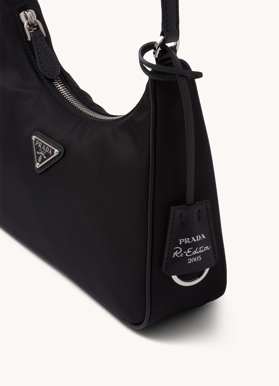 Prada Re-Edition 2005 Re-Nylon schoudertas met leren details - detail 7 zwart