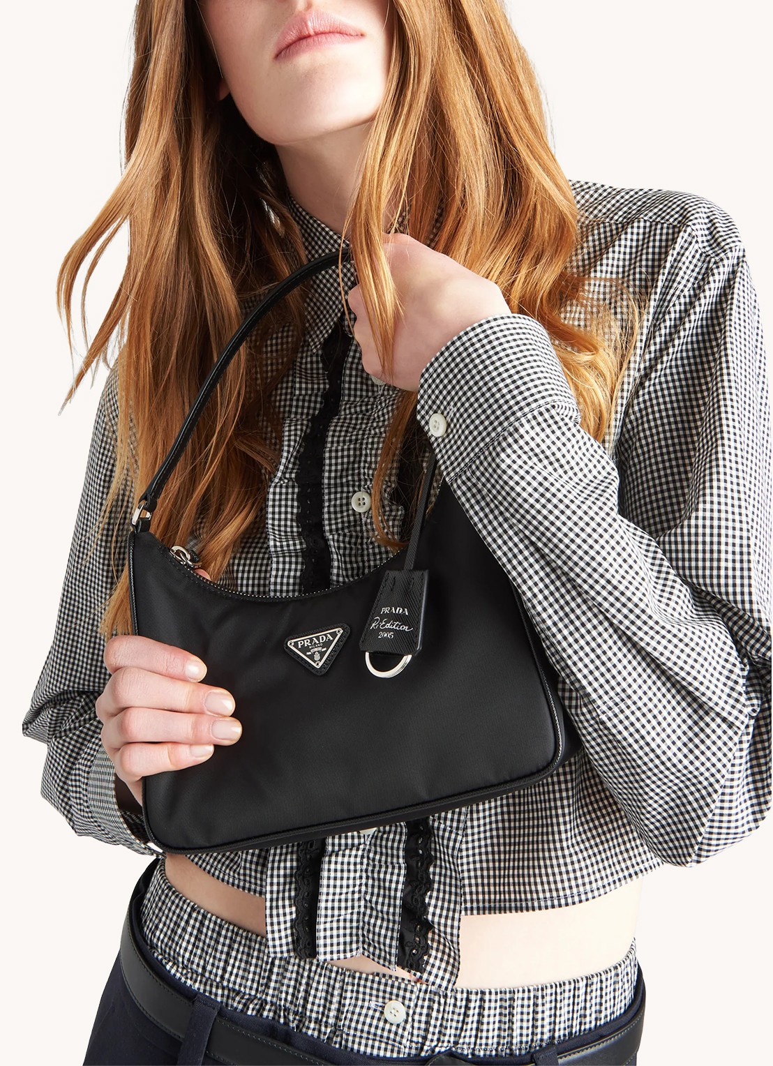 Prada Re-Edition 2005 Re-Nylon schoudertas met leren details - voorkant 2 zwart
