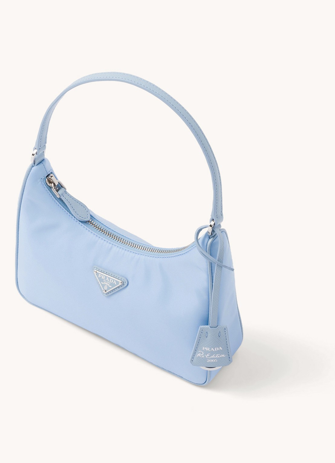 Prada Re-Edition 2005 Re-Nylon schoudertas met leren details - achterkant lichtblauw