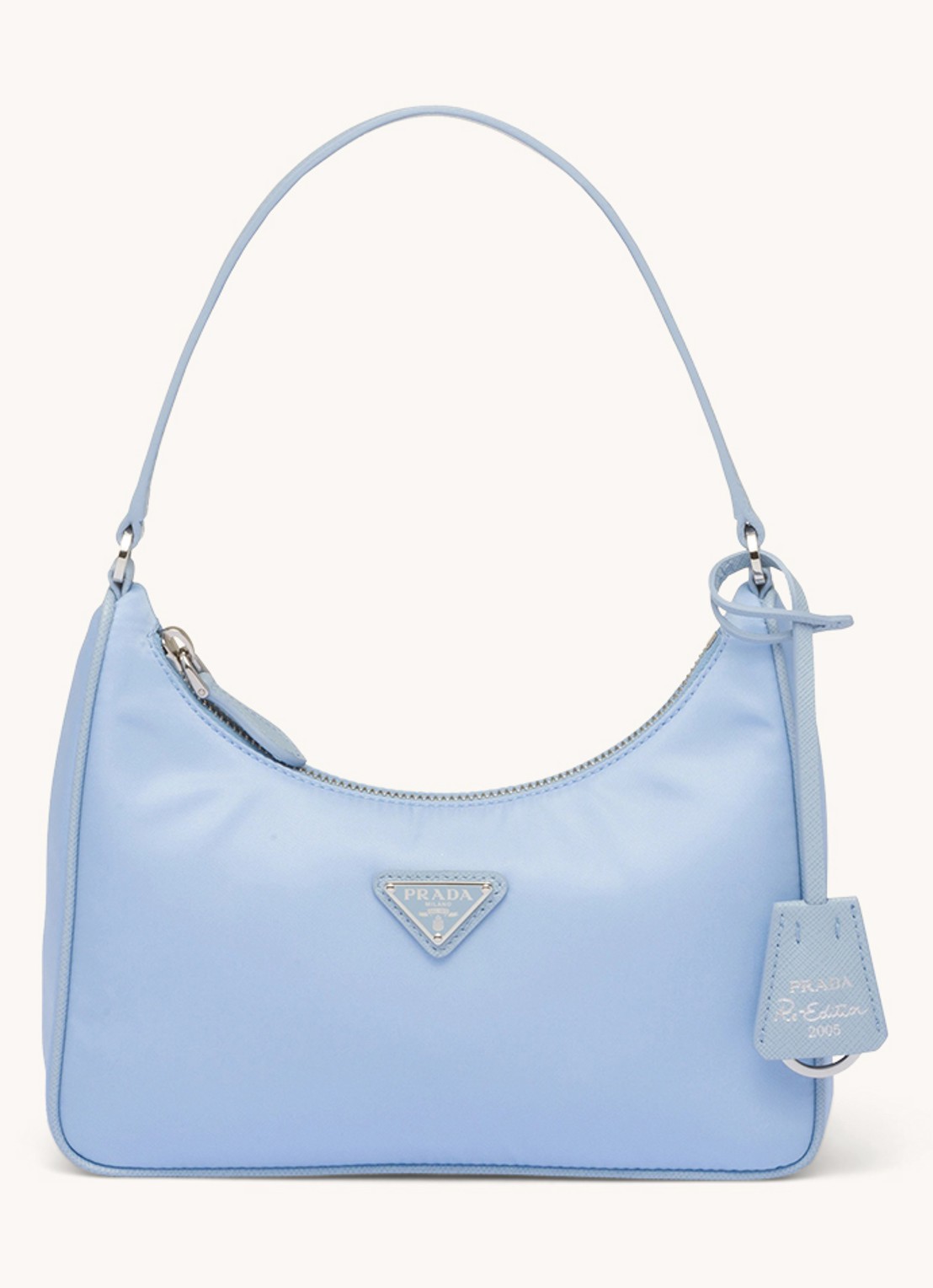 Prada Re-Edition 2005 Re-Nylon schoudertas met leren details - voorkant 3 lichtblauw