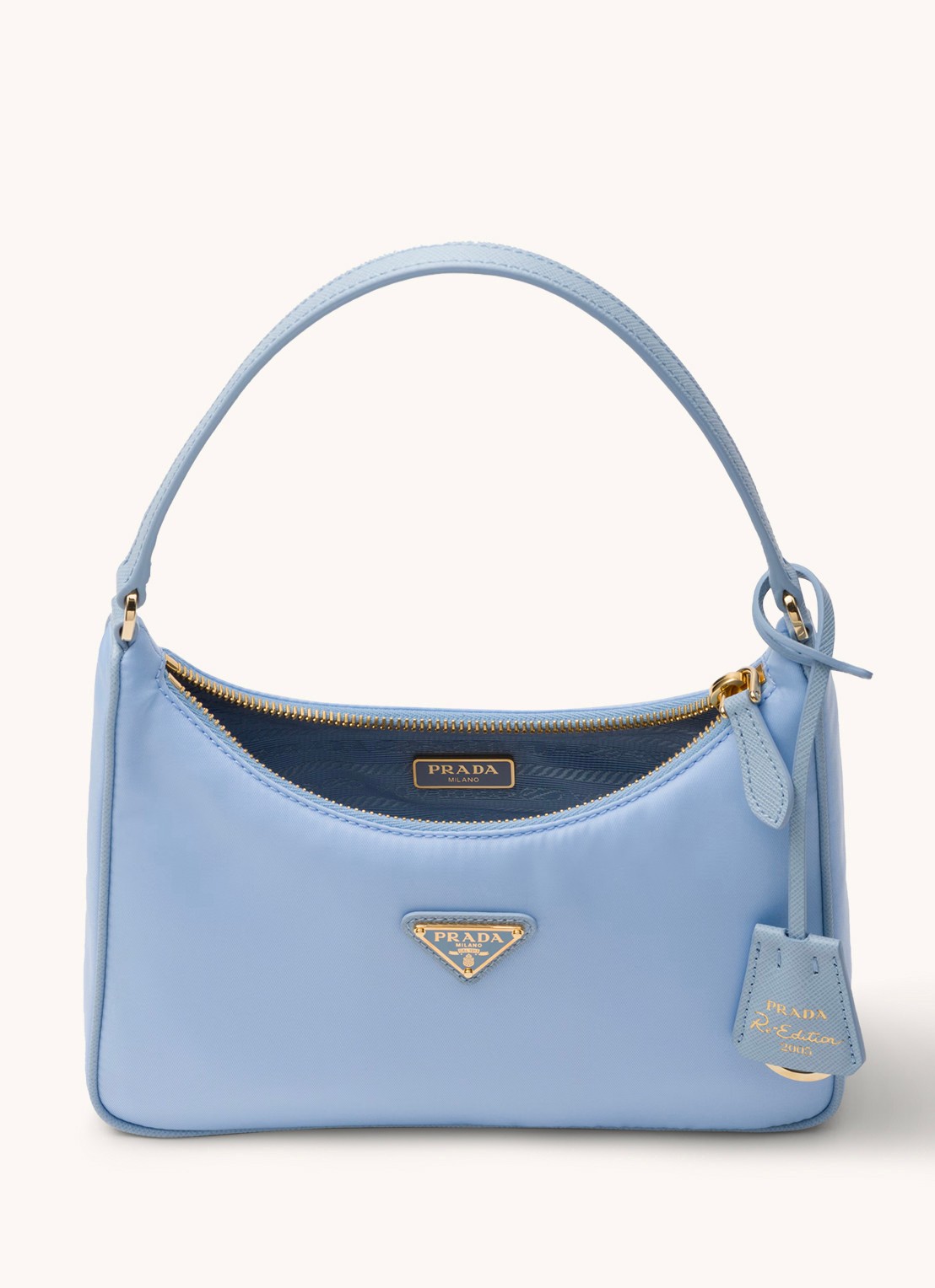 Prada Re-Edition 2005 Re-Nylon schoudertas met leren details - detail 10 lichtblauw