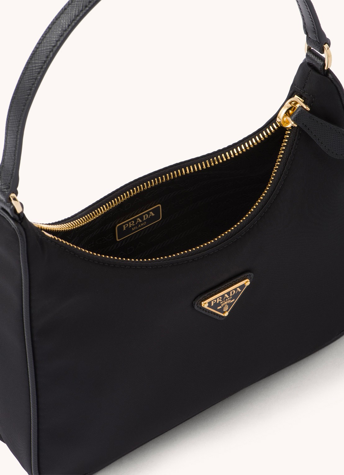 Prada Re-Edition 2005 Re-Nylon schoudertas met leren details - detail 8 zwart
