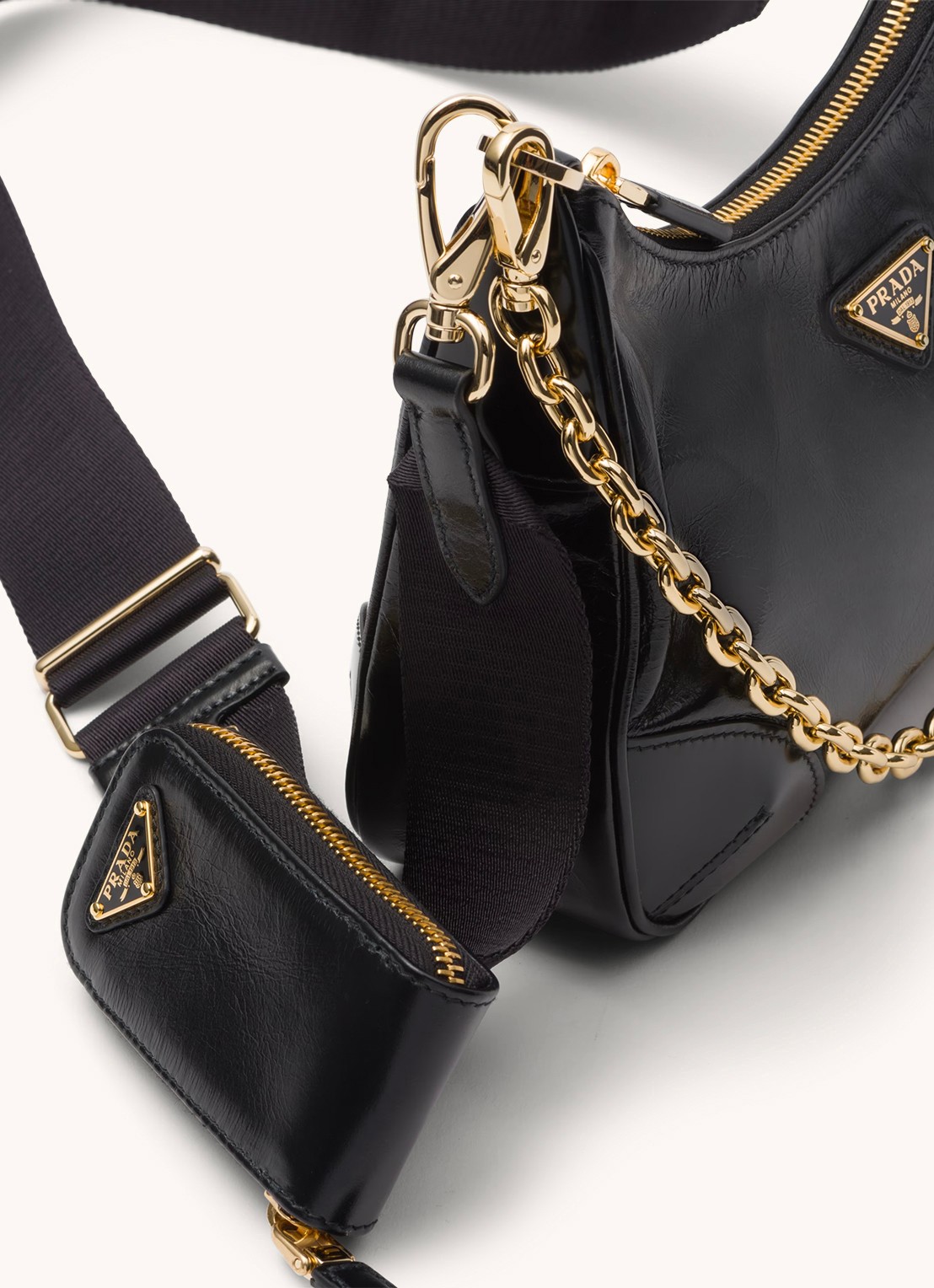 Prada Re-Edition 2005 schoudertas van leer - detail 4 zwart