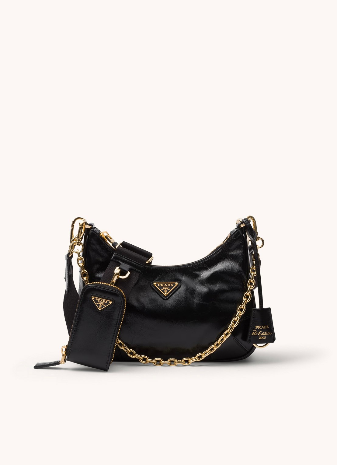 Prada Re-Edition 2005 schoudertas van leer - voorkant 5 zwart