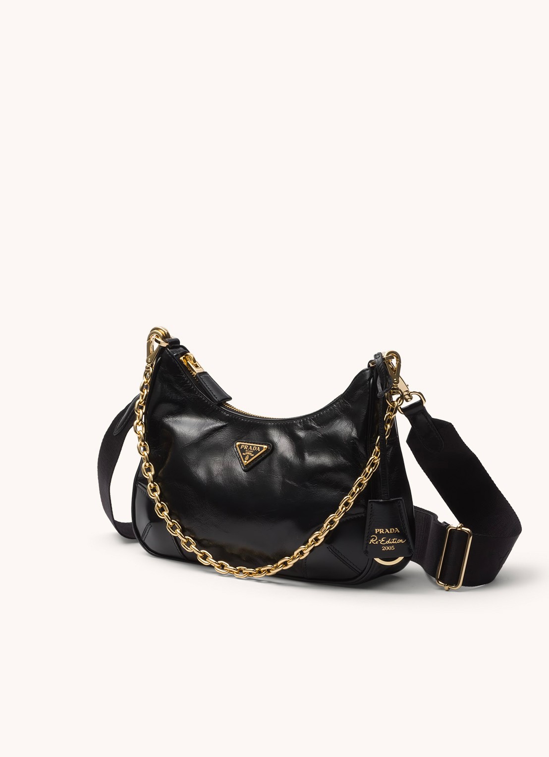 Prada Re-Edition 2005 schoudertas van leer - voorkant 6 zwart