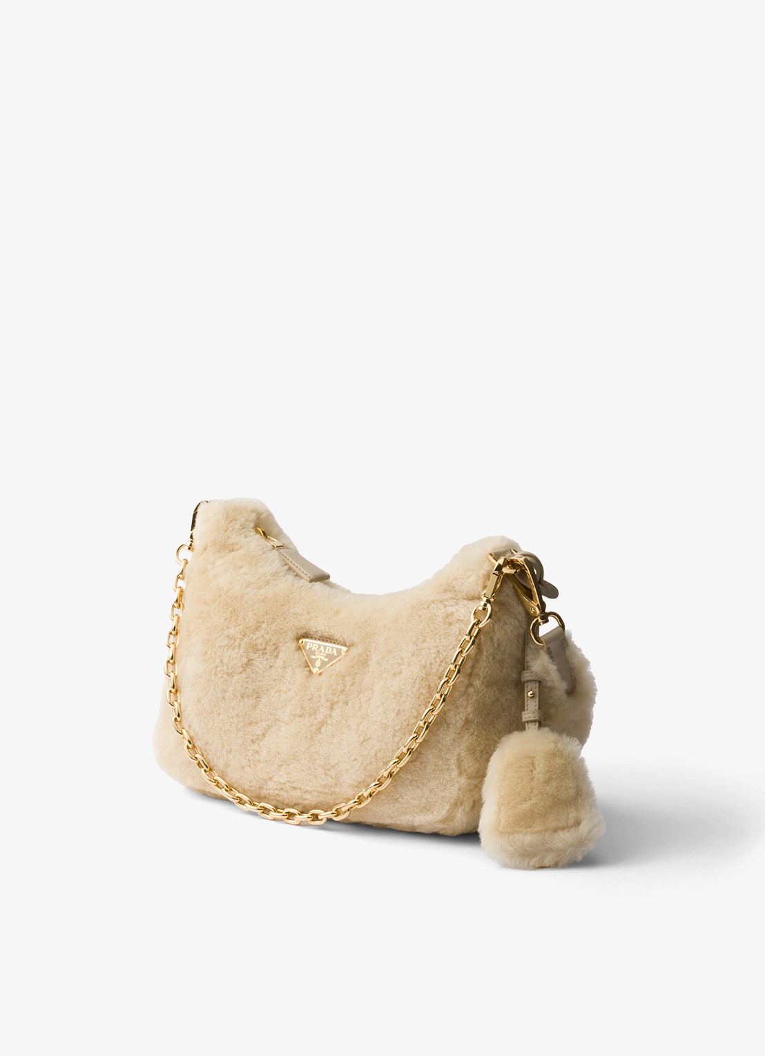 Prada Re-Edition Mini schoudertas van lamsvacht - detail 4 beige