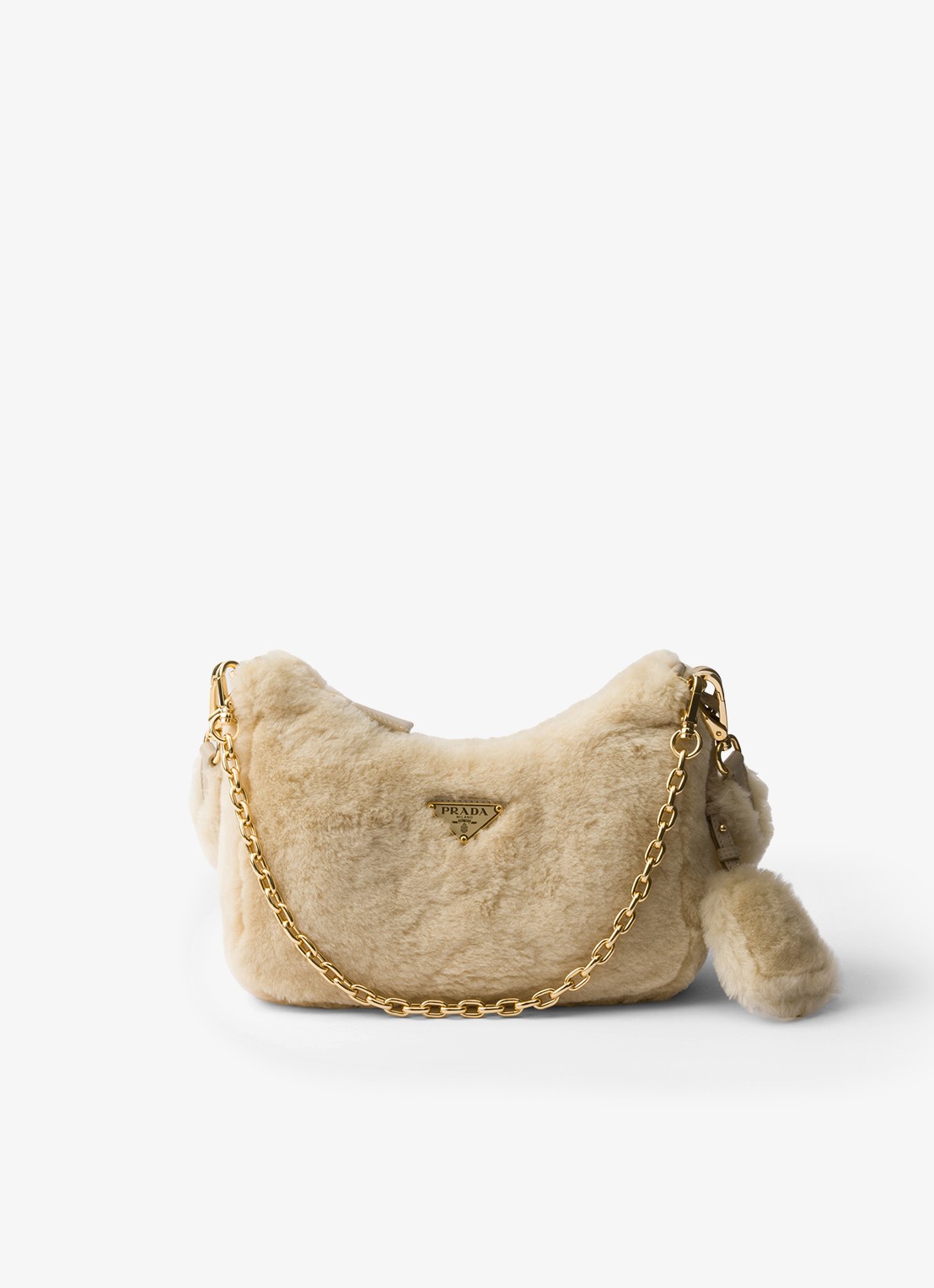 Prada Re-Edition Mini schoudertas van lamsvacht - voorkant beige