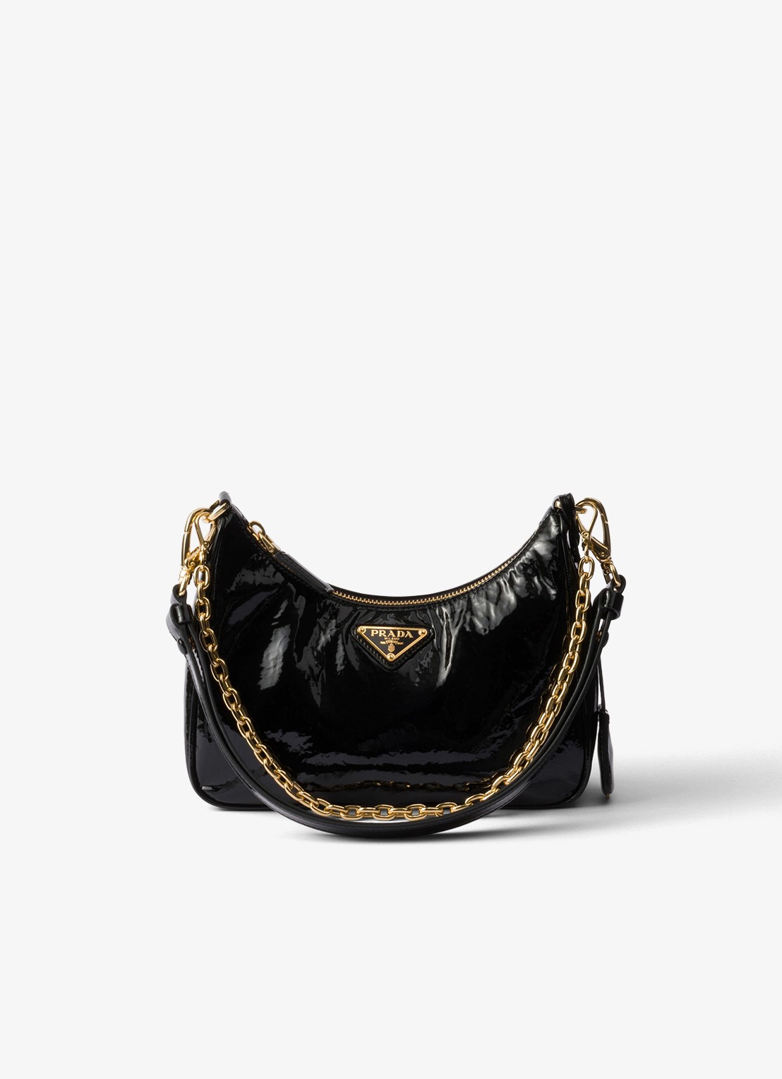 Prada Re-Edition schoudertas van lakleer - voorkant zwart