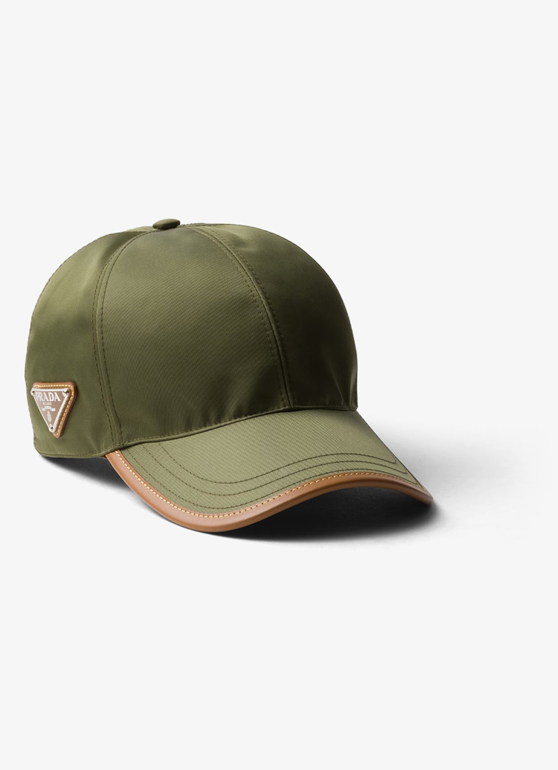 Prada Re-Nylon baseball pet met logo en leren details - voorkant mosgroen