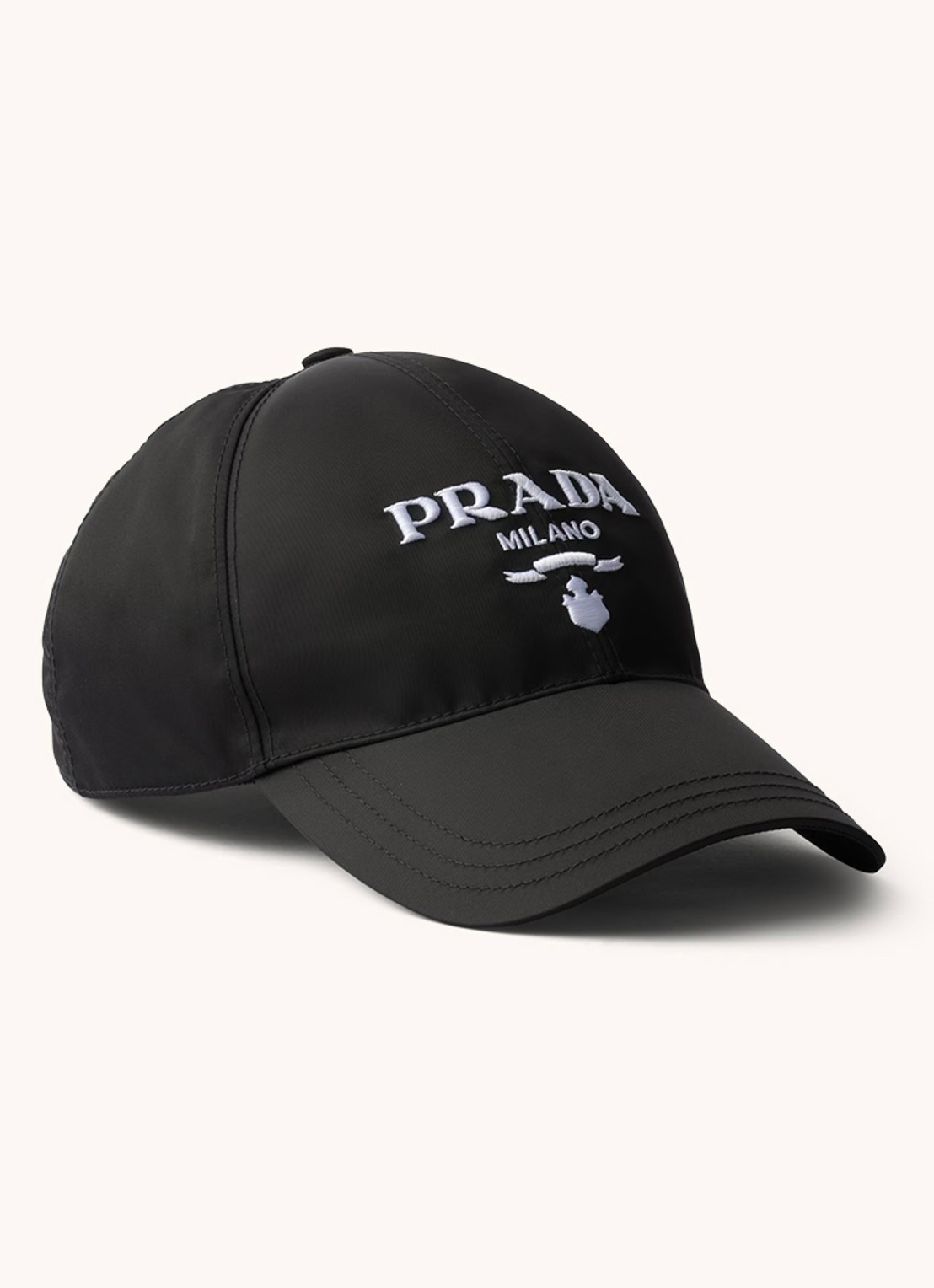 Prada Re-Nylon baseball pet met logo - voorkant zwart