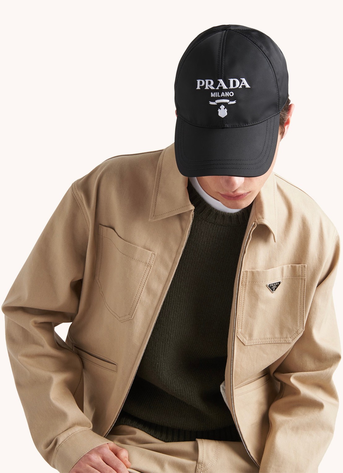 Prada Re-Nylon baseball pet met logo - voorkant 2 zwart