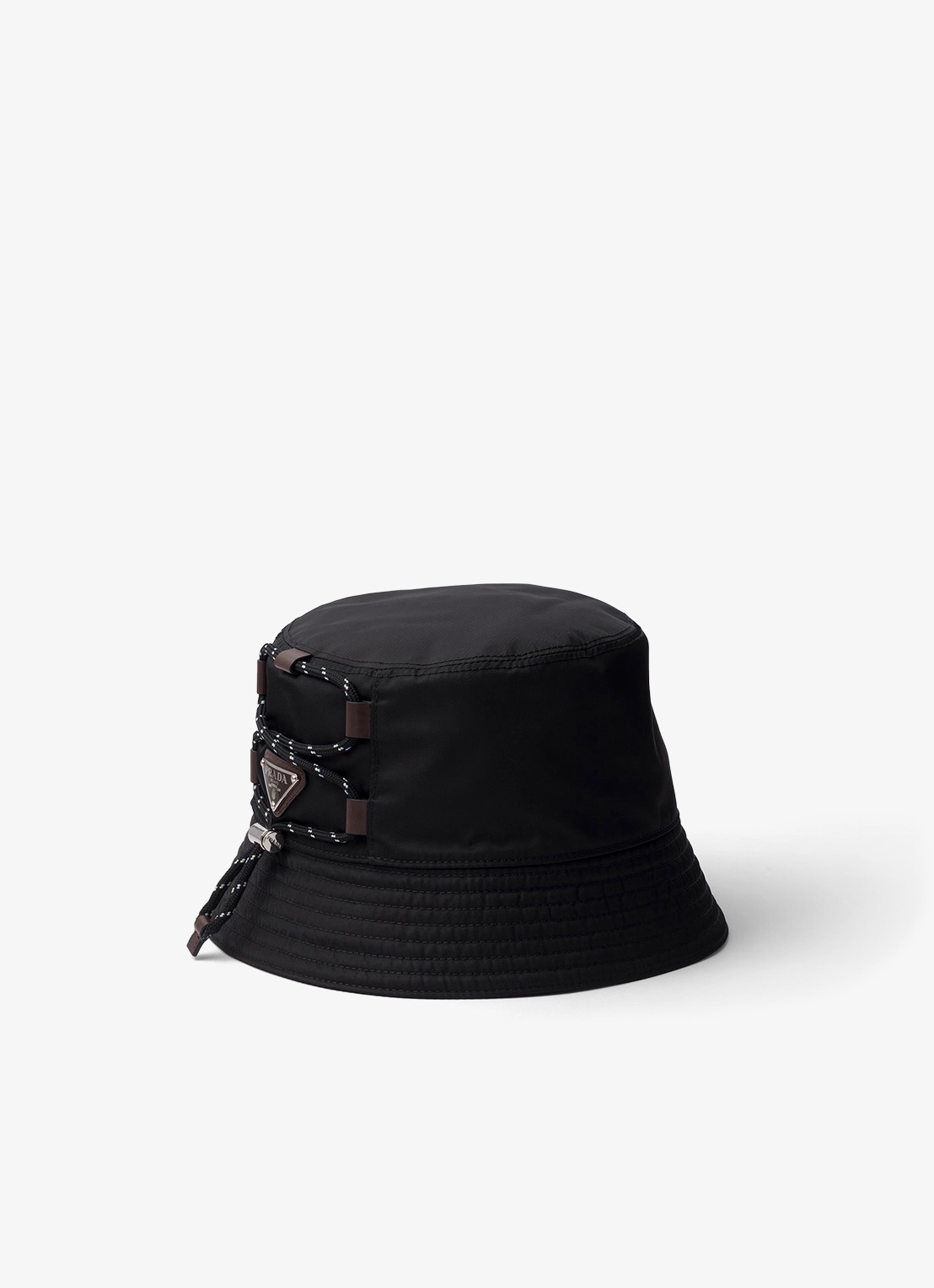 Prada Re-Nylon bucket hoed met leren details - voorkant 2 zwart