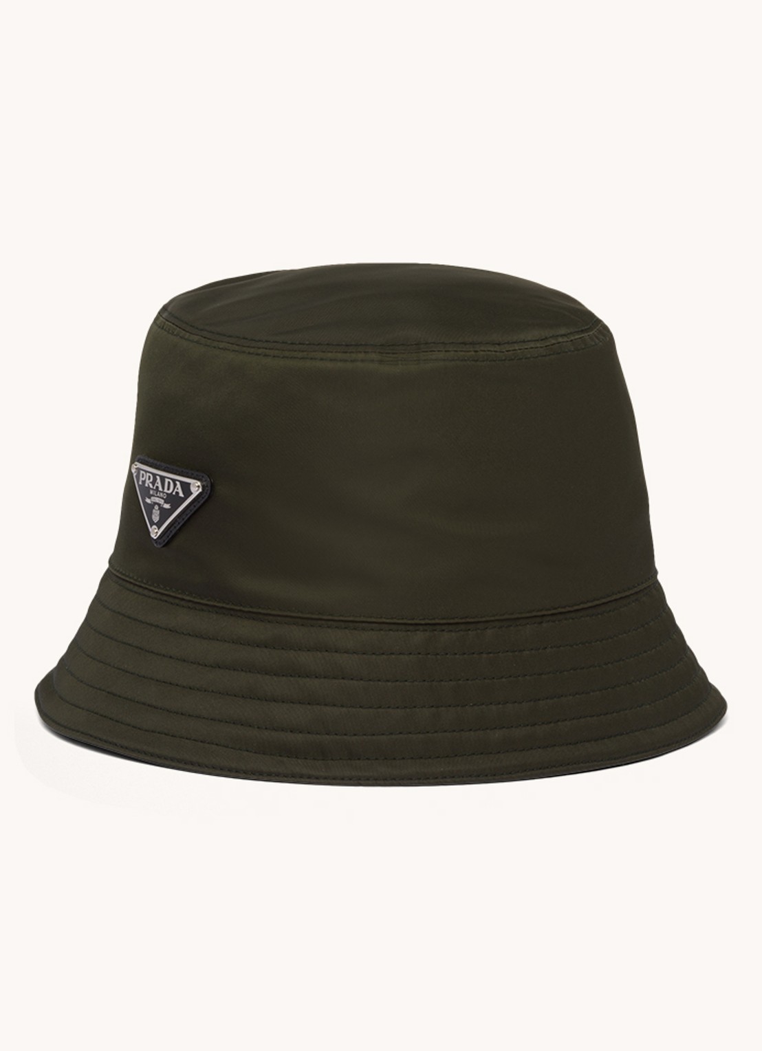 Prada Re-Nylon bucket hoed met logo - voorkant bronsgroen