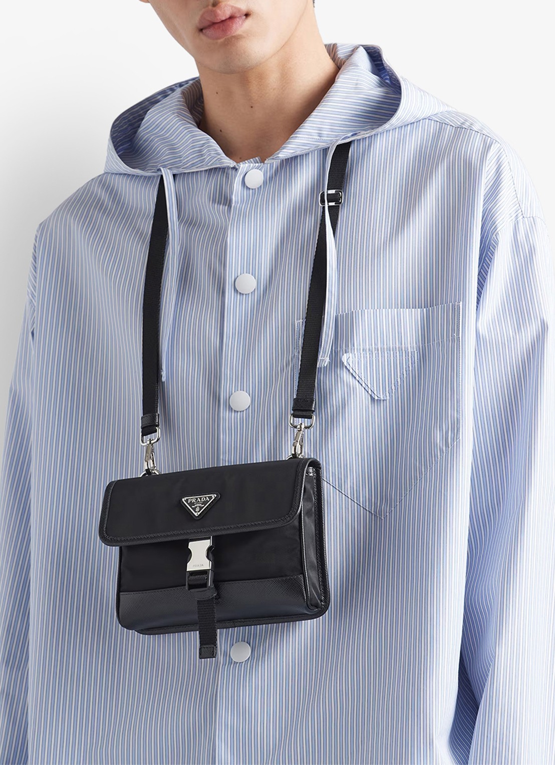 Prada Re-Nylon crossbodytas met leren details - voorkant 2 zwart