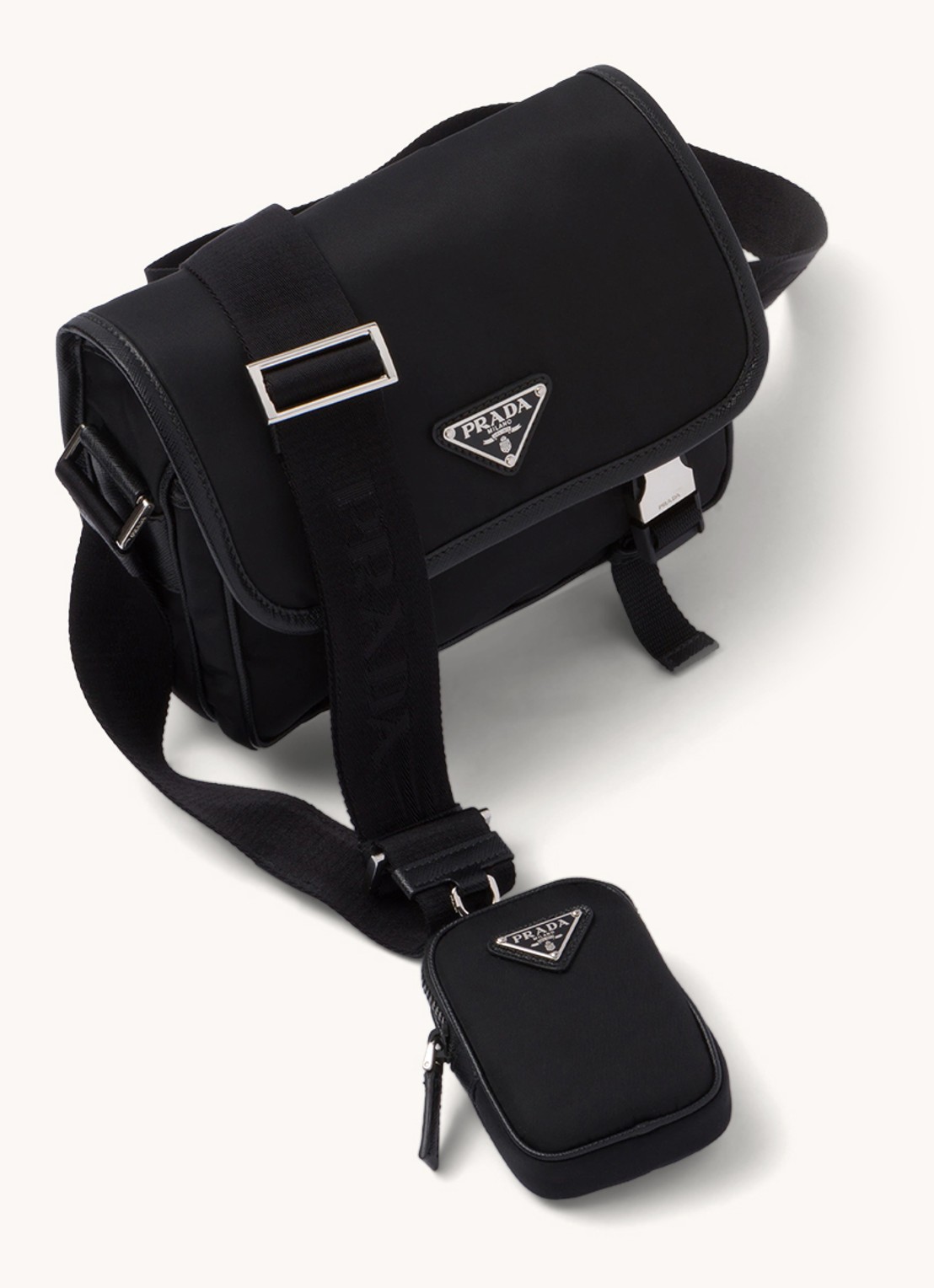 Prada Re-Nylon crossbodytas met leren details - achterkant 7 zwart