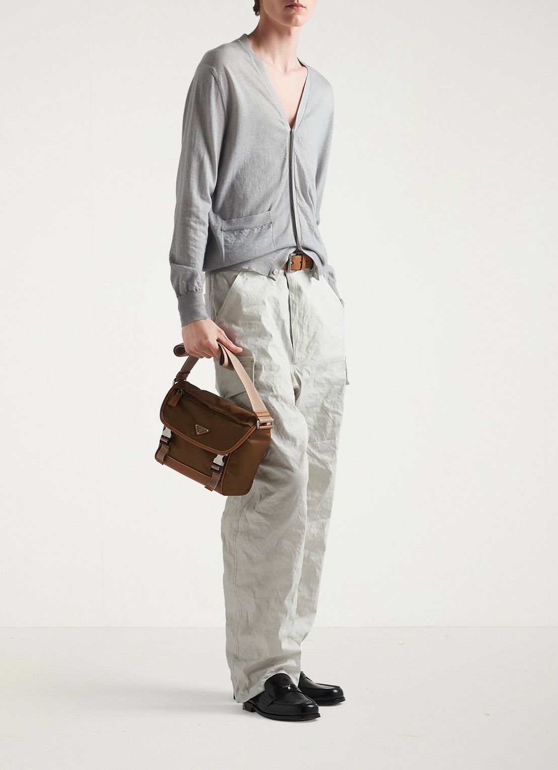 Prada Re-Nylon crossbodytas met leren details - voorkant 3 bruin