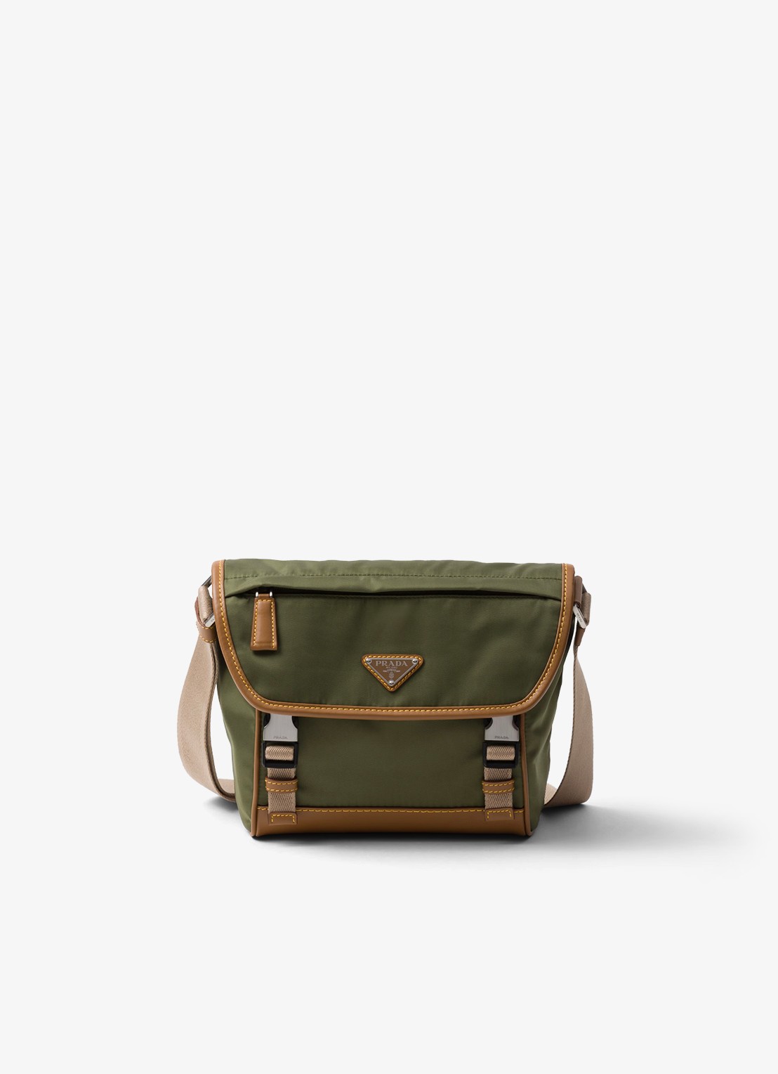 Prada Re-Nylon crossbodytas met leren details - voorkant legergroen