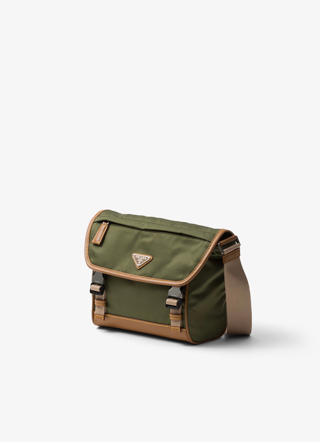Prada Re-Nylon crossbodytas met leren details - voorkant 2 legergroen