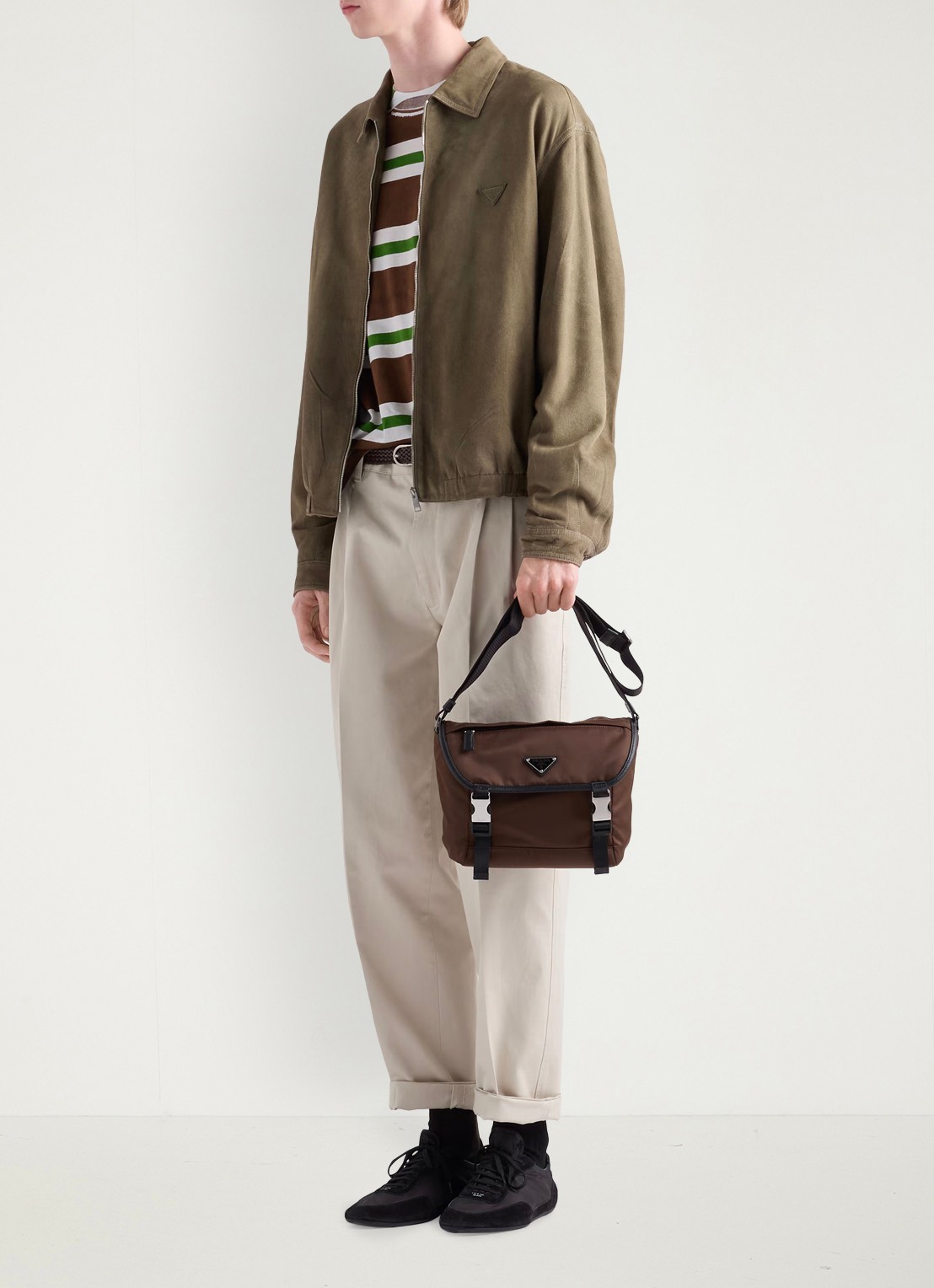 Prada Re-Nylon crossbodytas met leren details - detail 6 bruin